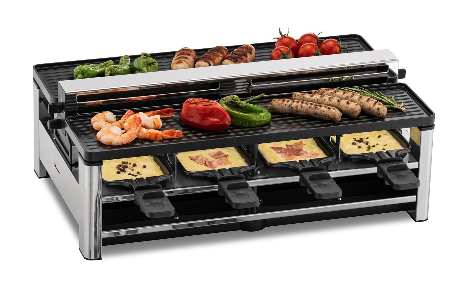 Trisa Electronics Trisa Raclette-Grill Pure Melt – 8 Personen, 1500 W, Aluguss-Grillplatte – Silber