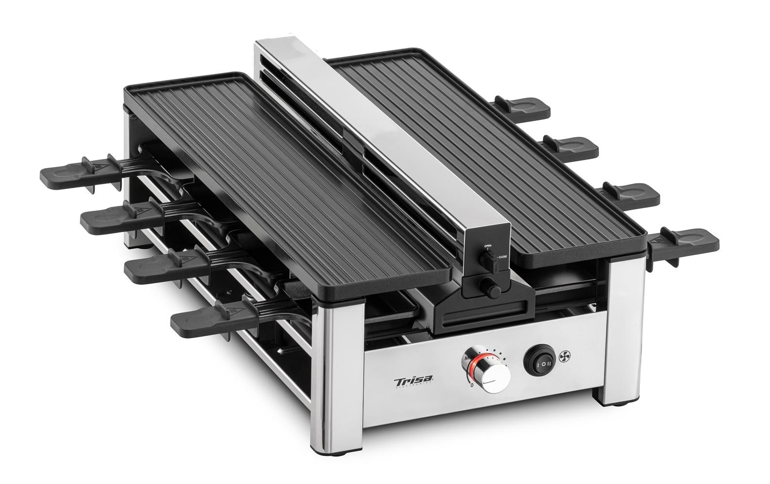 Trisa Electronics Trisa Raclette-Grill Pure Melt – 8 Personen, 1500 W, Aluguss-Grillplatte – Silber