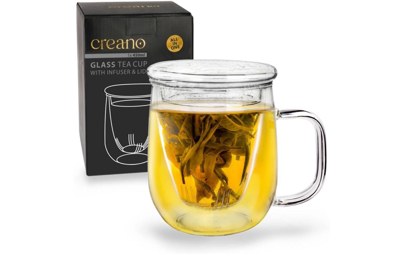 Creano Teeglas – 450 ml, Borosilikatglas, Transparent, mit Glasfilter
