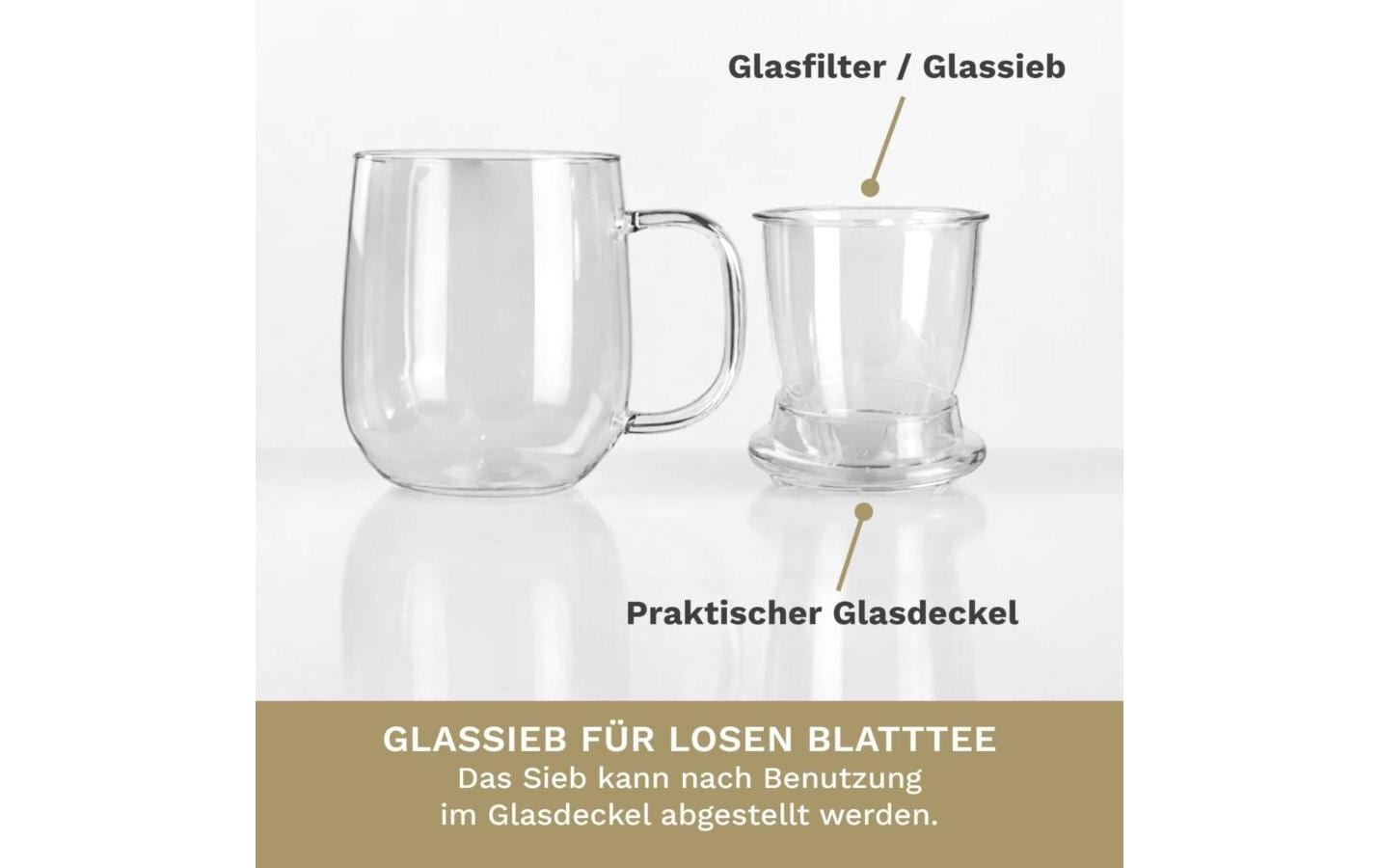 Creano Teeglas – 450 ml, Borosilikatglas, Transparent, mit Glasfilter