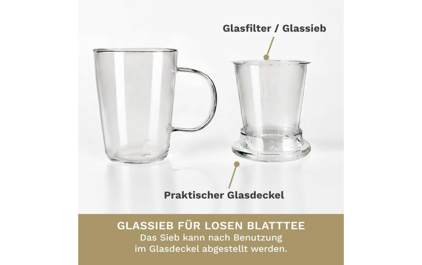 Creano Teetasse All in One Hoch – 400 ml, Borosilikatglas, Transparent, mit Glasfilter