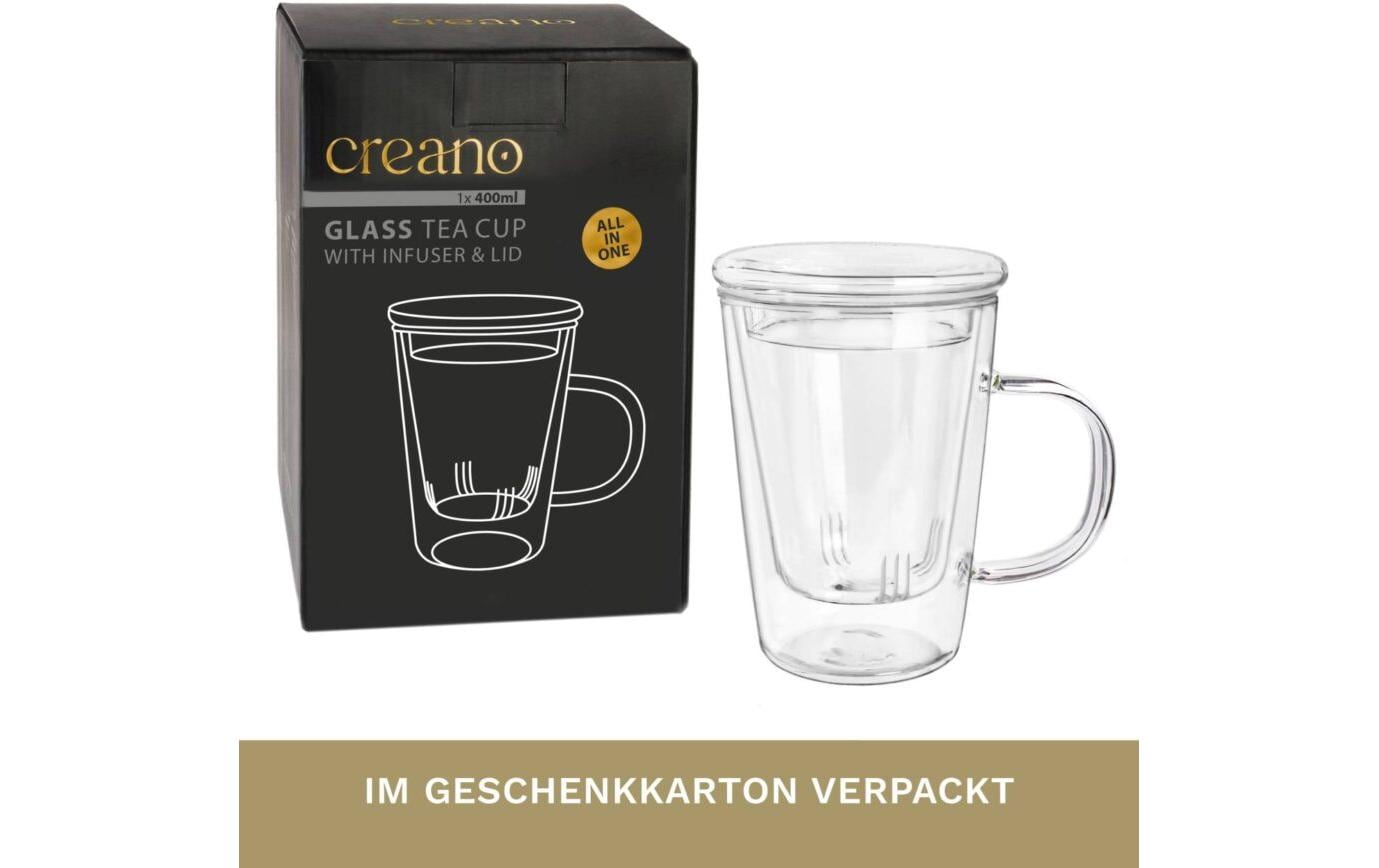 Creano Teetasse All in One Hoch – 400 ml, Borosilikatglas, Transparent, mit Glasfilter