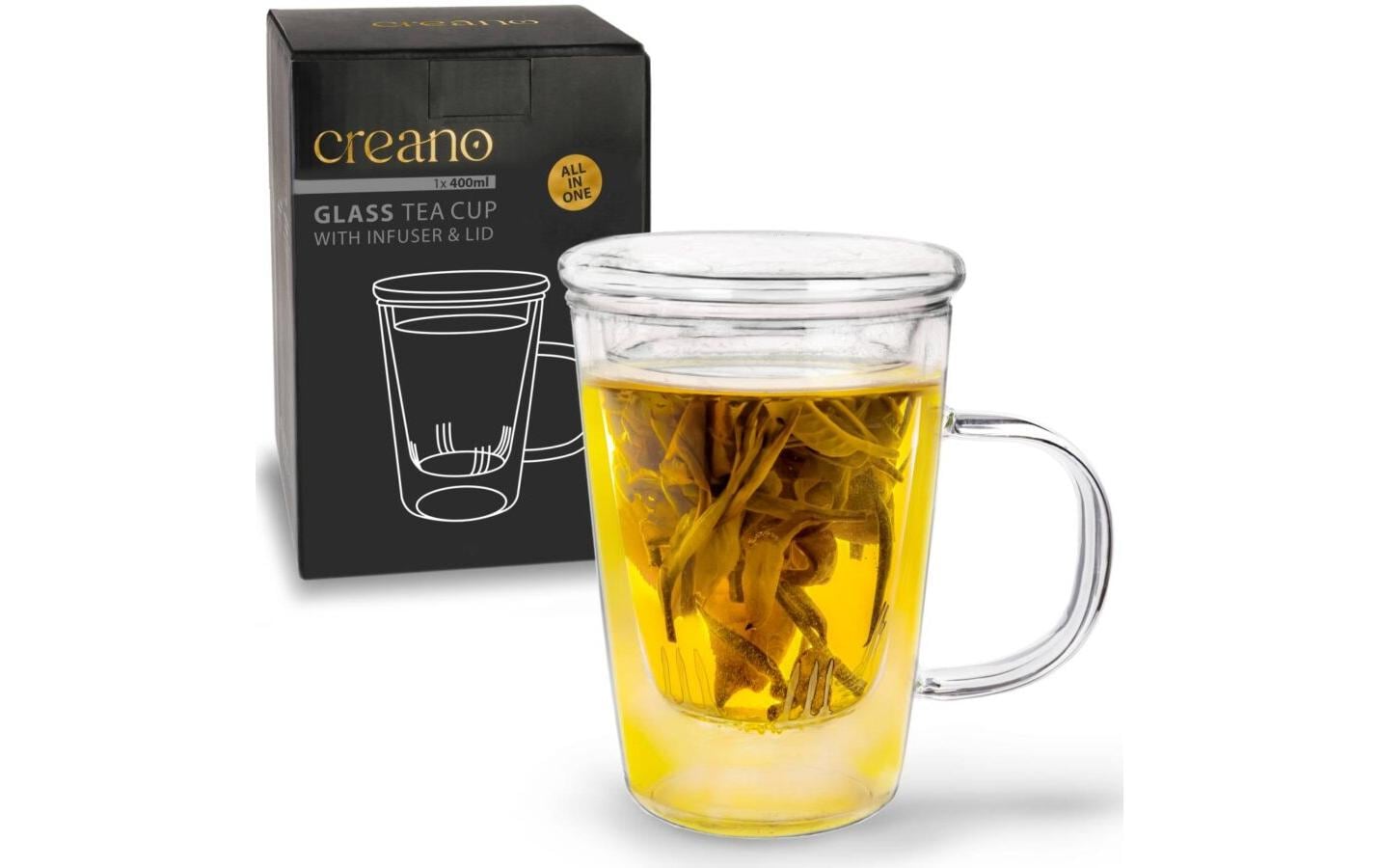 Creano Teetasse All in One Hoch – 400 ml, Borosilikatglas, Transparent, mit Glasfilter