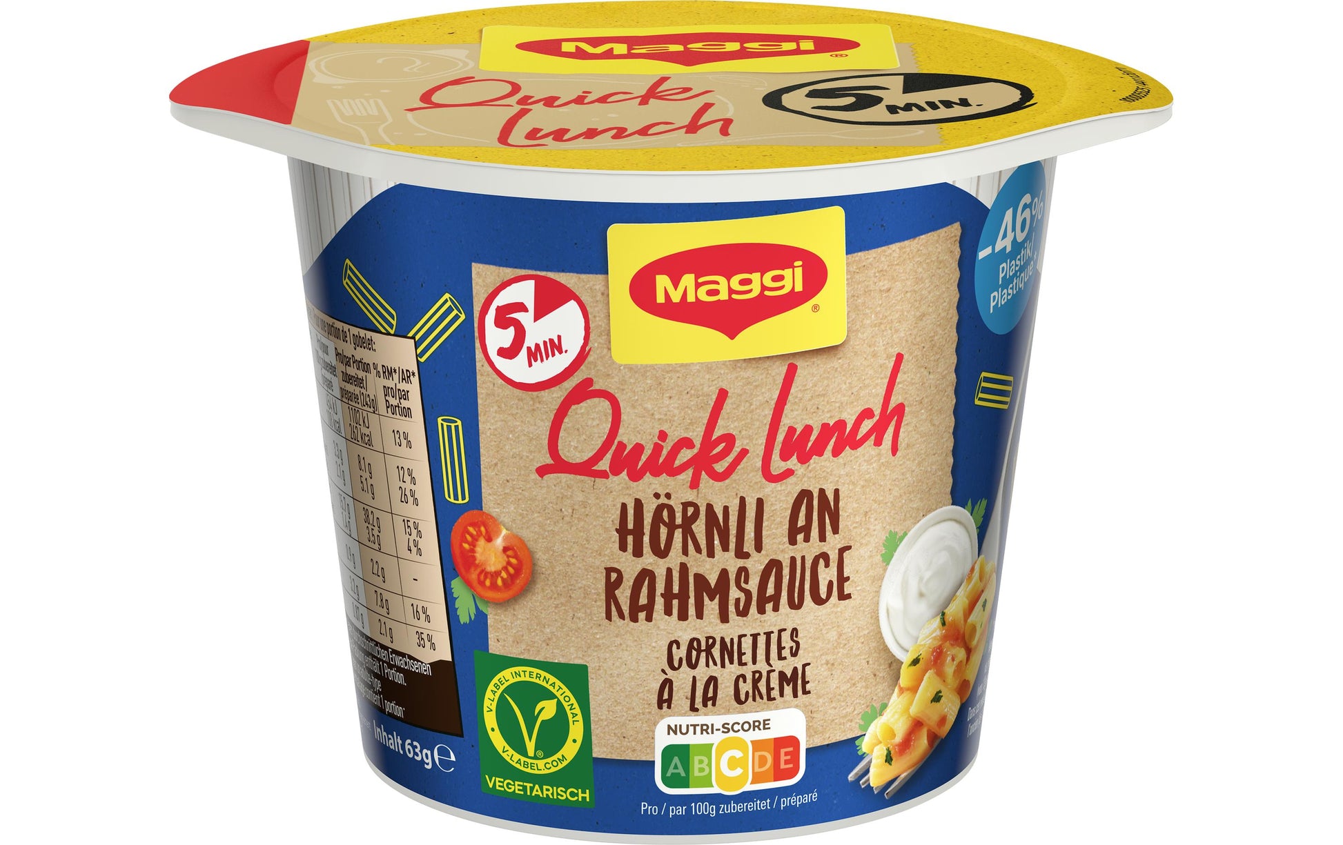 Maggi Quick Lunch Pasta-/Teiggericht Hörnli Rahm Becher – 63 g