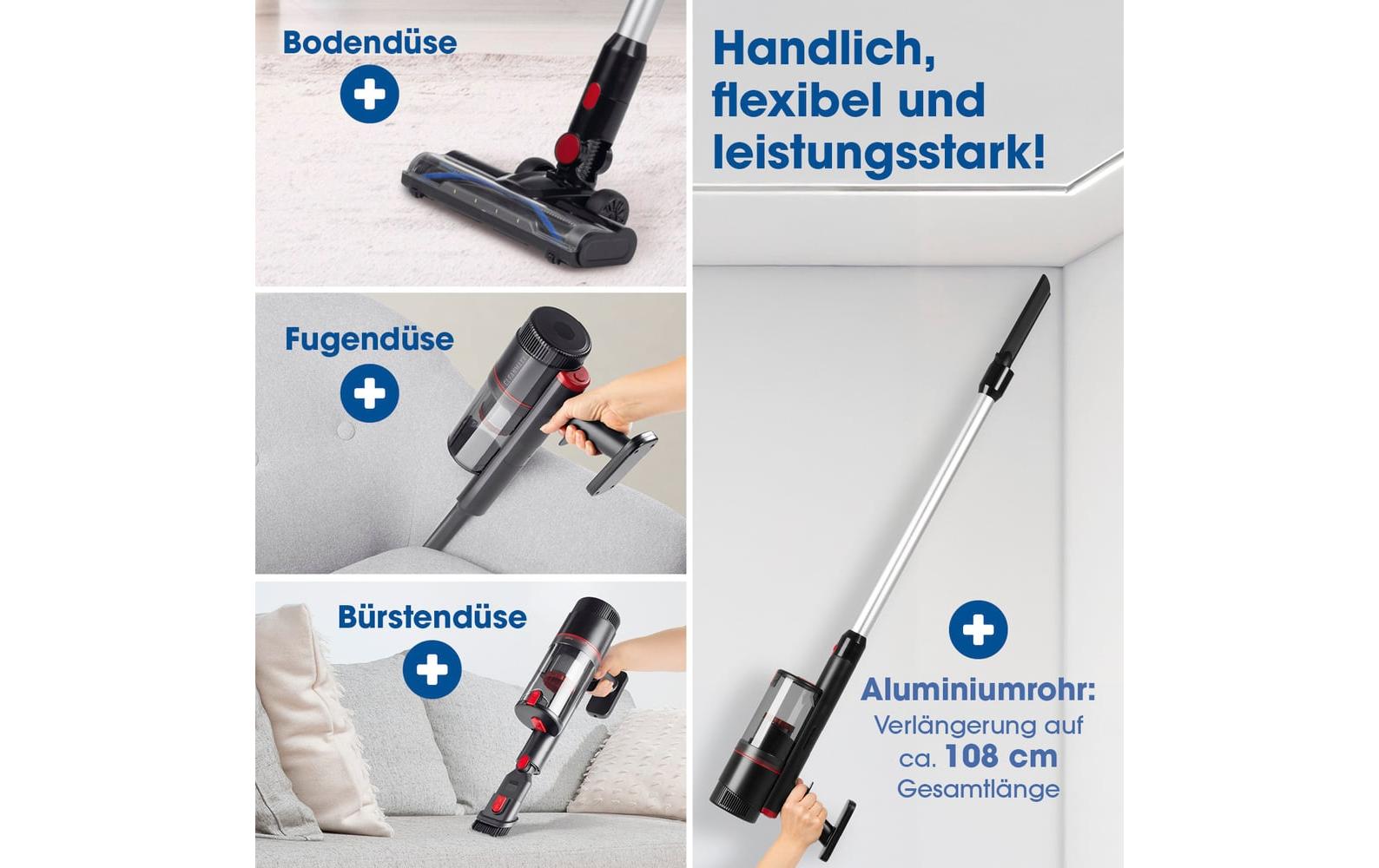 Cleanmaxx Hand- und Stielstaubsauger – 45 min Laufzeit, 0,8 l, Akkubetrieb, 22,2 V