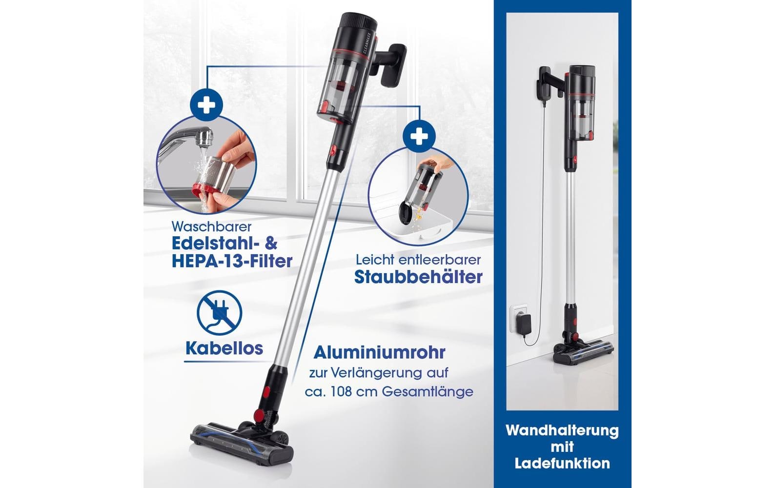 Cleanmaxx Hand- und Stielstaubsauger – 45 min Laufzeit, 0,8 l, Akkubetrieb, 22,2 V