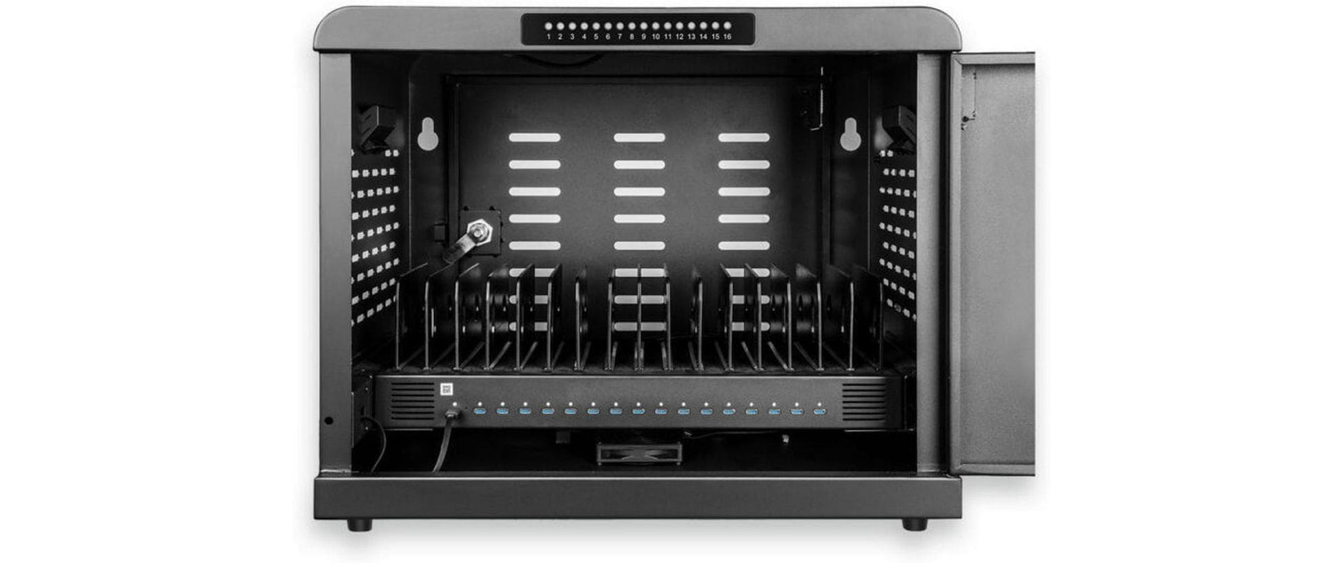 Lmp 16P Ladebox 16×, 500 W – 30 W pro Port, abschliessbar – für Tablet, Smartphone und Notebook – schwarz