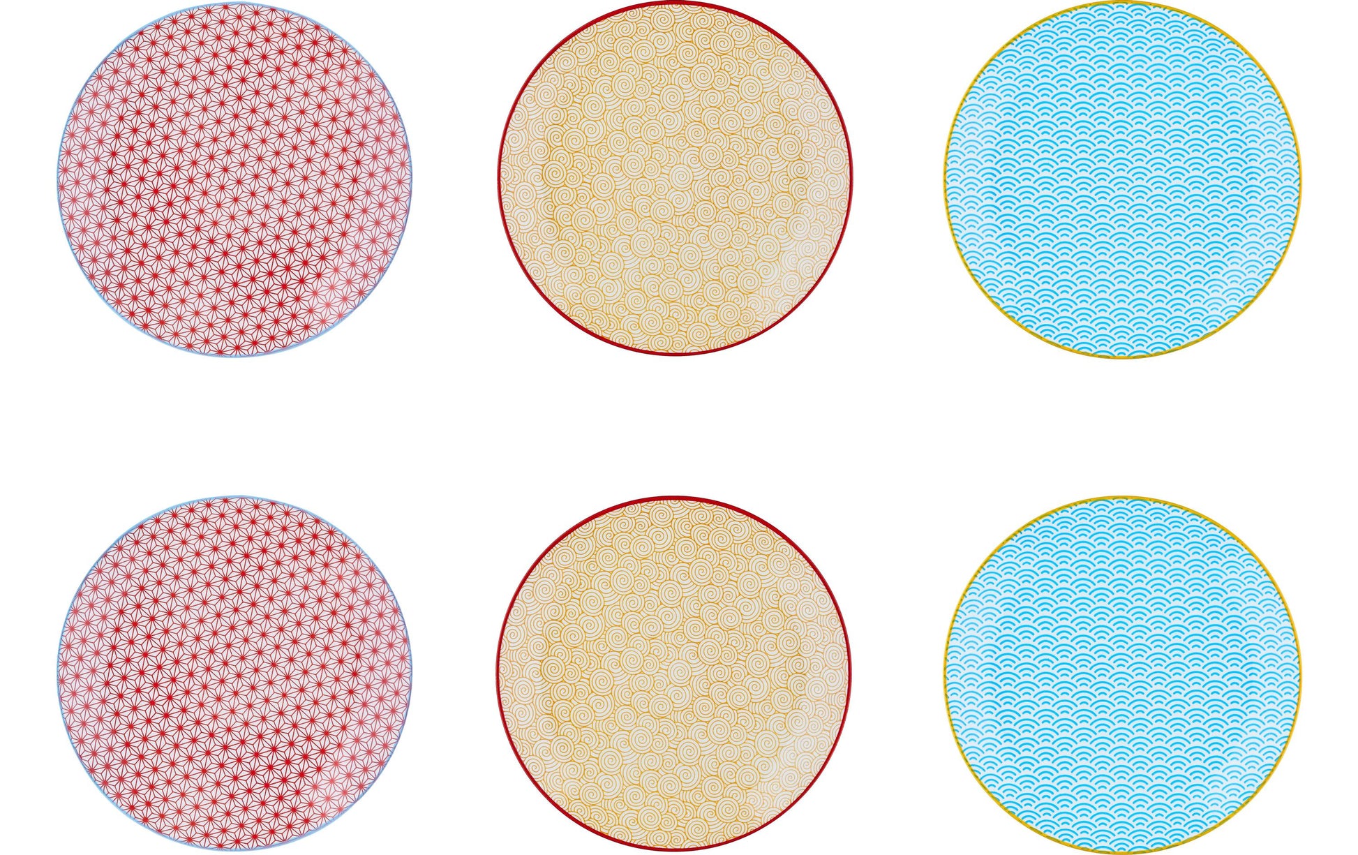 Björn Frühstücksteller – Porzellan, blau, rot, Ø 21,0 cm, 6 Stück