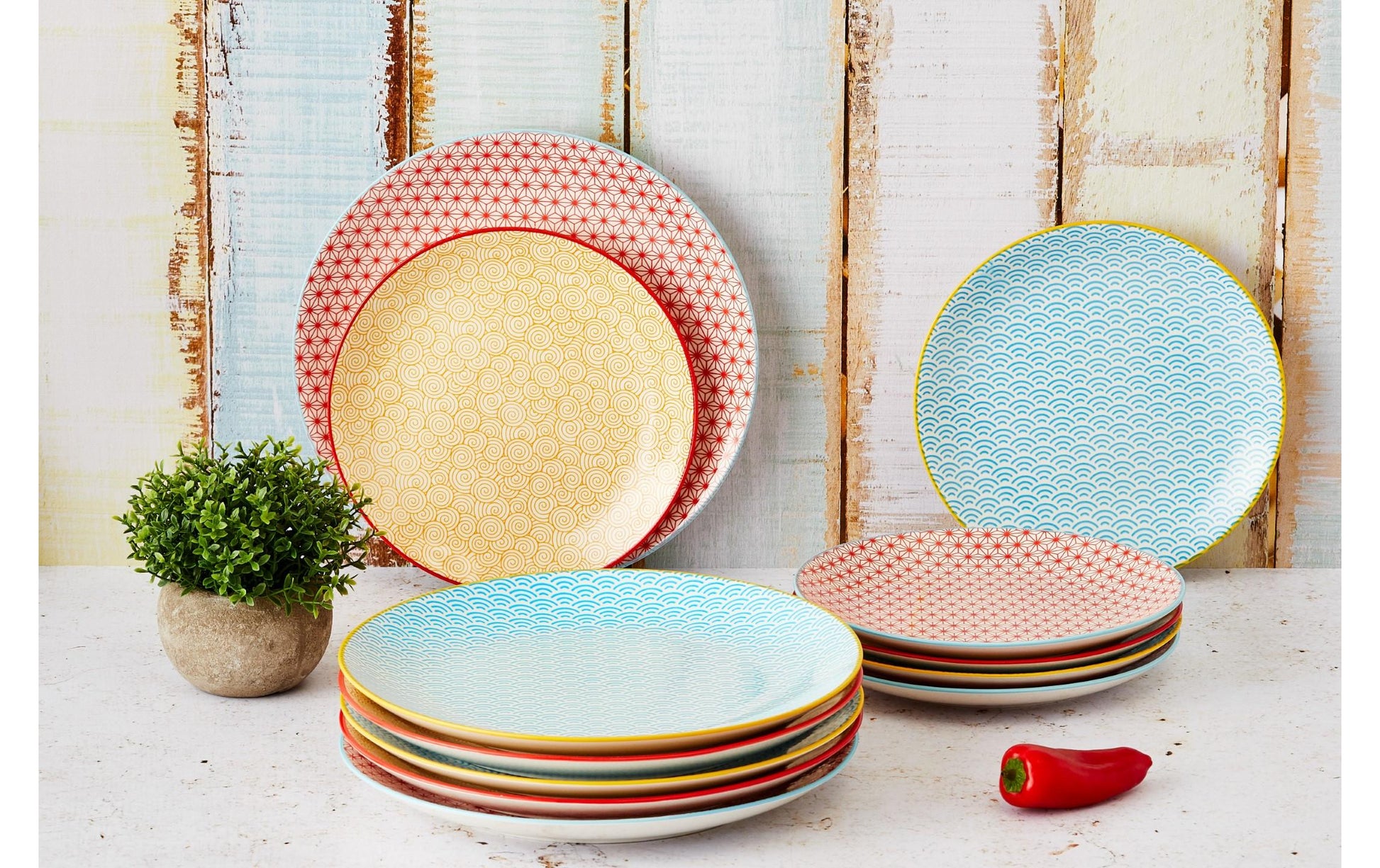 Björn Frühstücksteller – Porzellan, blau, rot, Ø 21,0 cm, 6 Stück