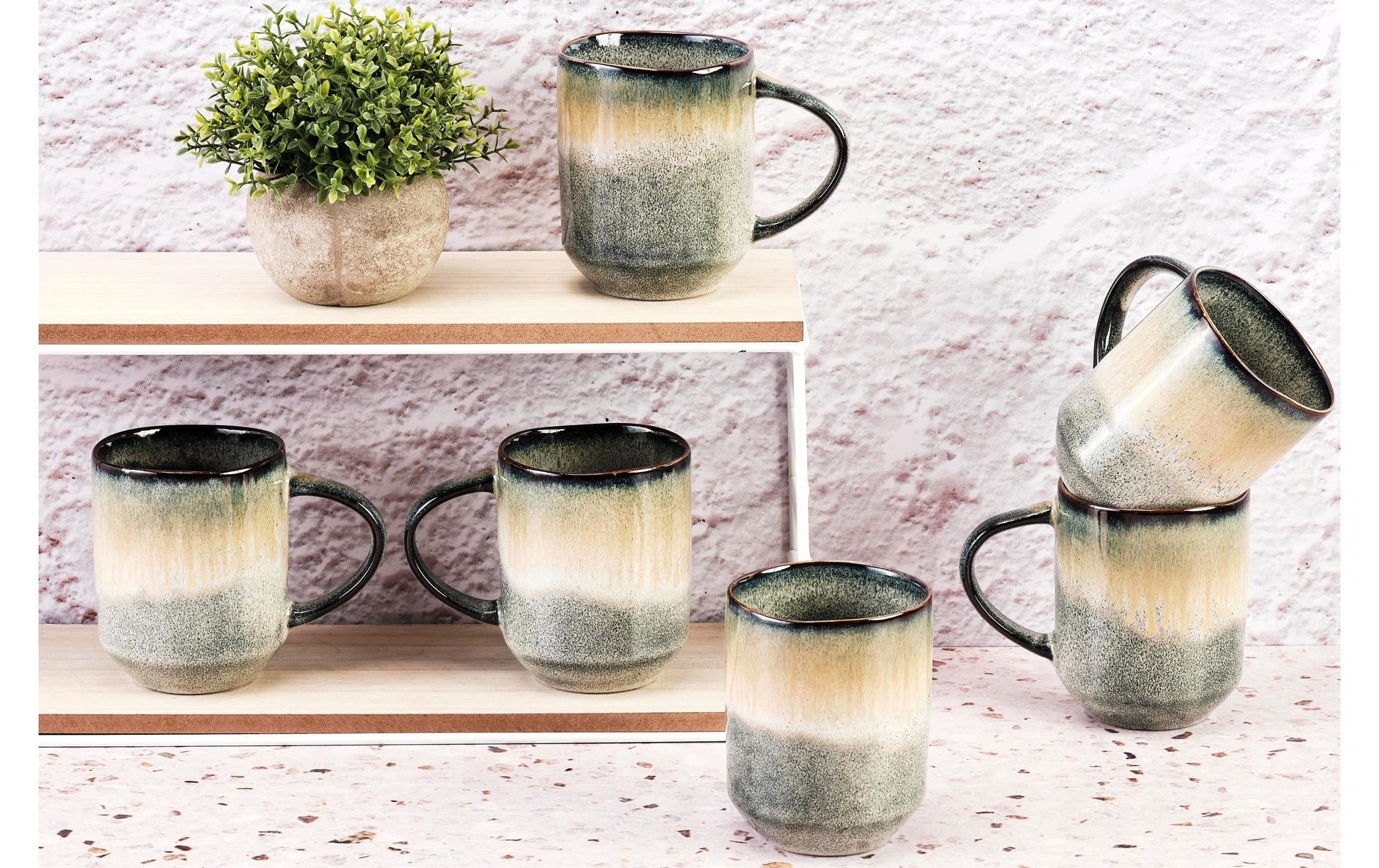 Björn GENESIS Tasse – 0,40 l, Keramik, blau, grau, Henkel, 6 Stück