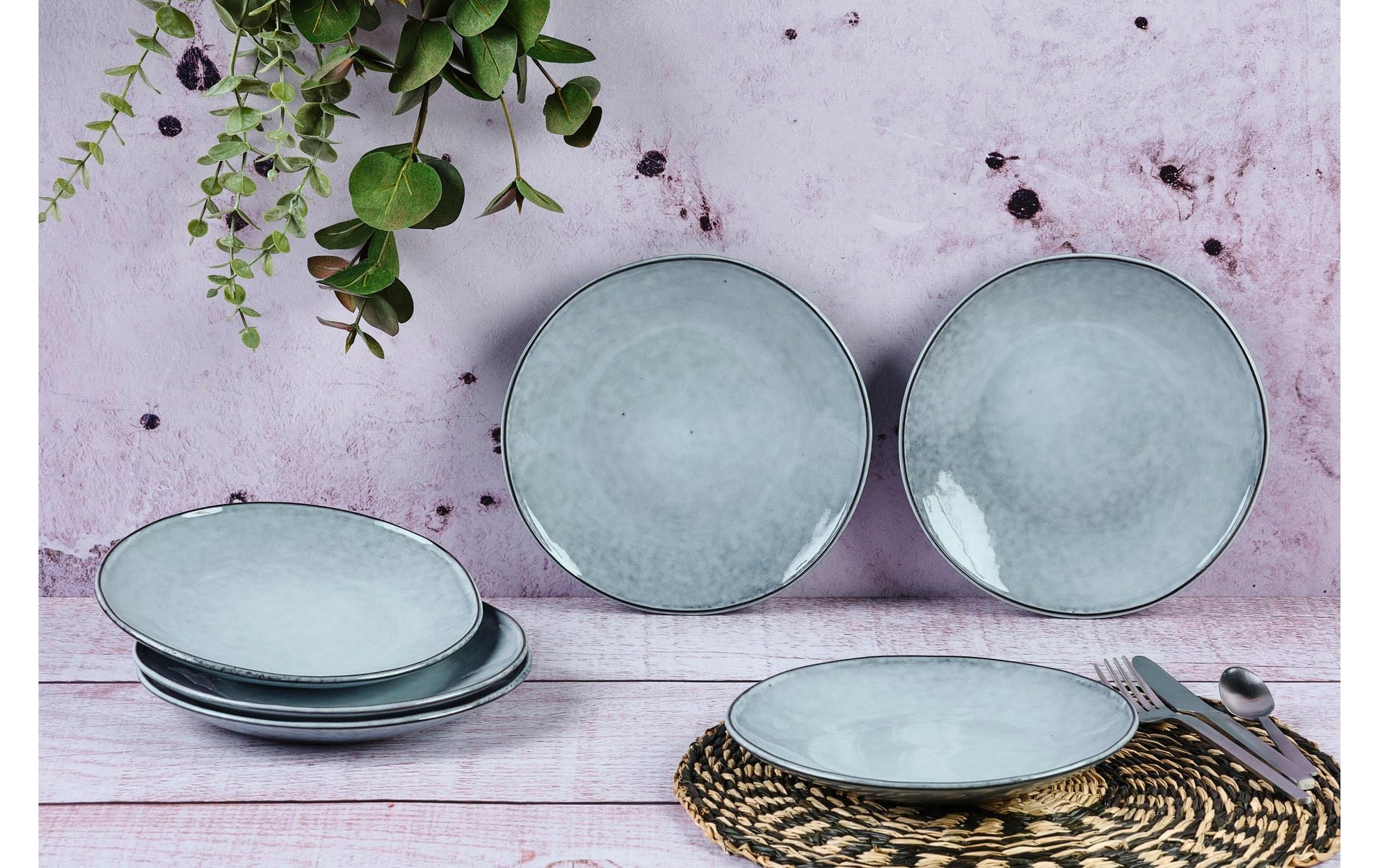Björn CLOUD Frühstücksteller – Keramik, Hellgrau, Ø 21,5 cm, Höhe 2,5 cm, 6 Stück