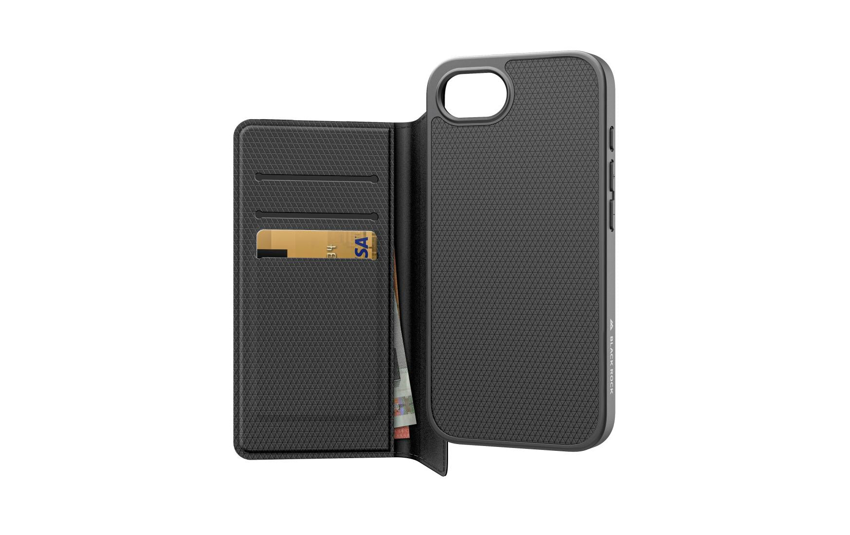 Black Rock Booklet-Hülle – für Apple iPhone 16e – schwarz – PC – mit Kartenfach, Magnetverschluss