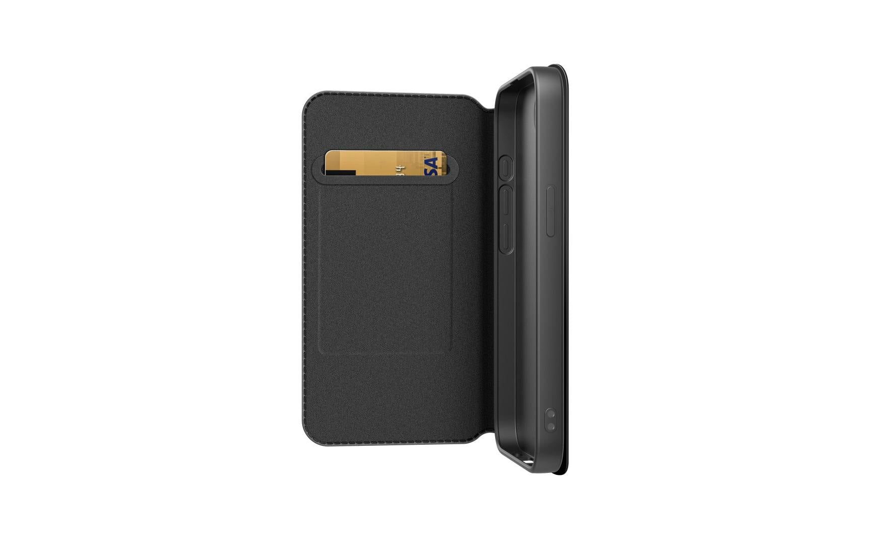 Black Rock Wallethülle – für Apple iPhone 16e, mit Ständer, 1 Kartenfach, PC+PU+TPU, Schwarz