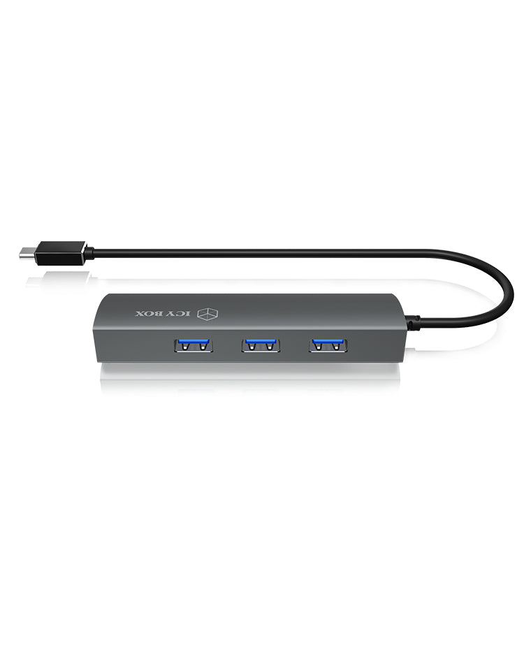 ICY BOX IB-HUB1406-C USB-Hub – USB-C, 3× USB-A, GbE, für Windows/Mac