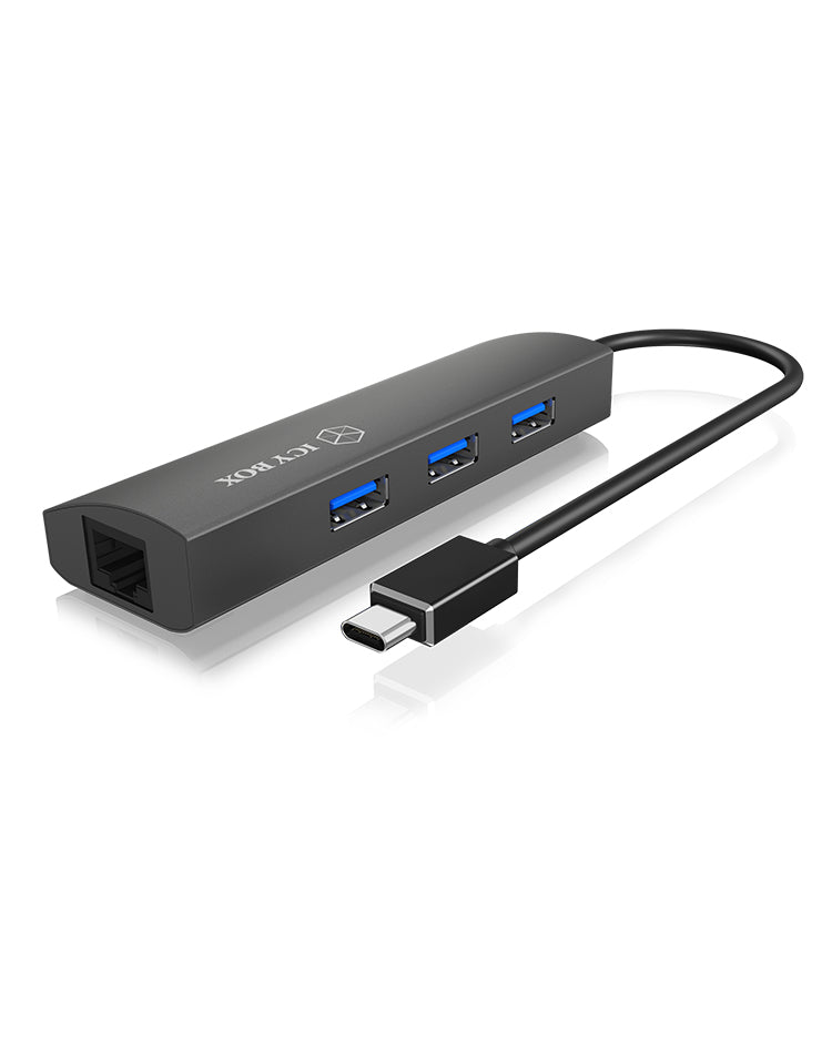 ICY BOX IB-HUB1406-C USB-Hub – USB-C, 3× USB-A, GbE, für Windows/Mac