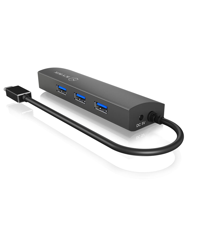 ICY BOX IB-HUB1406-C USB-Hub – USB-C, 3× USB-A, GbE, für Windows/Mac