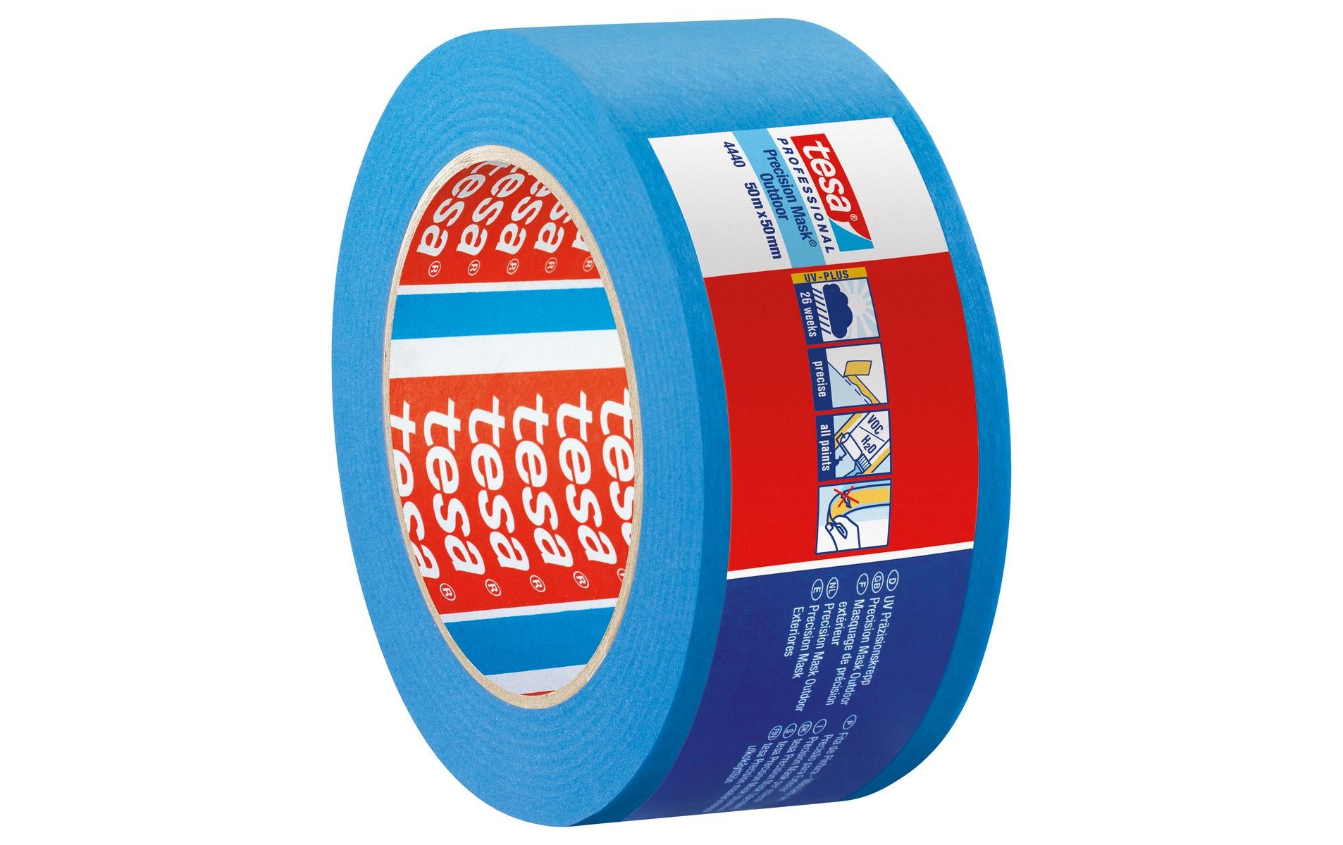 TESA Malerband Präzisionskrepp, blau – 50 mm × 50 m, aussen, UV-beständig
