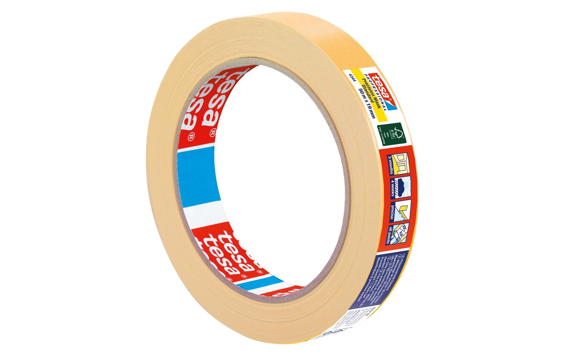 TESA Malerband Präzisionskrepp Standard, orange – 19 mm × 50 m, innen/aussen