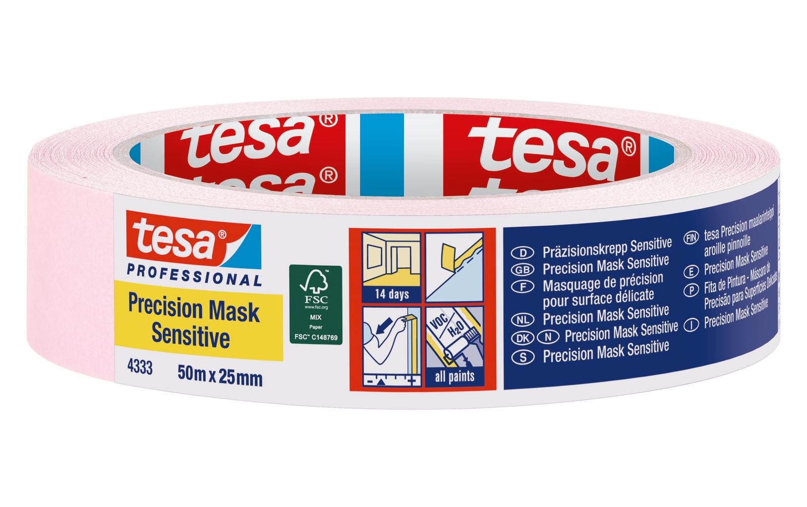 TESA Malerband Sensitiv 4333, rosa – 25 mm × 50 m, innen