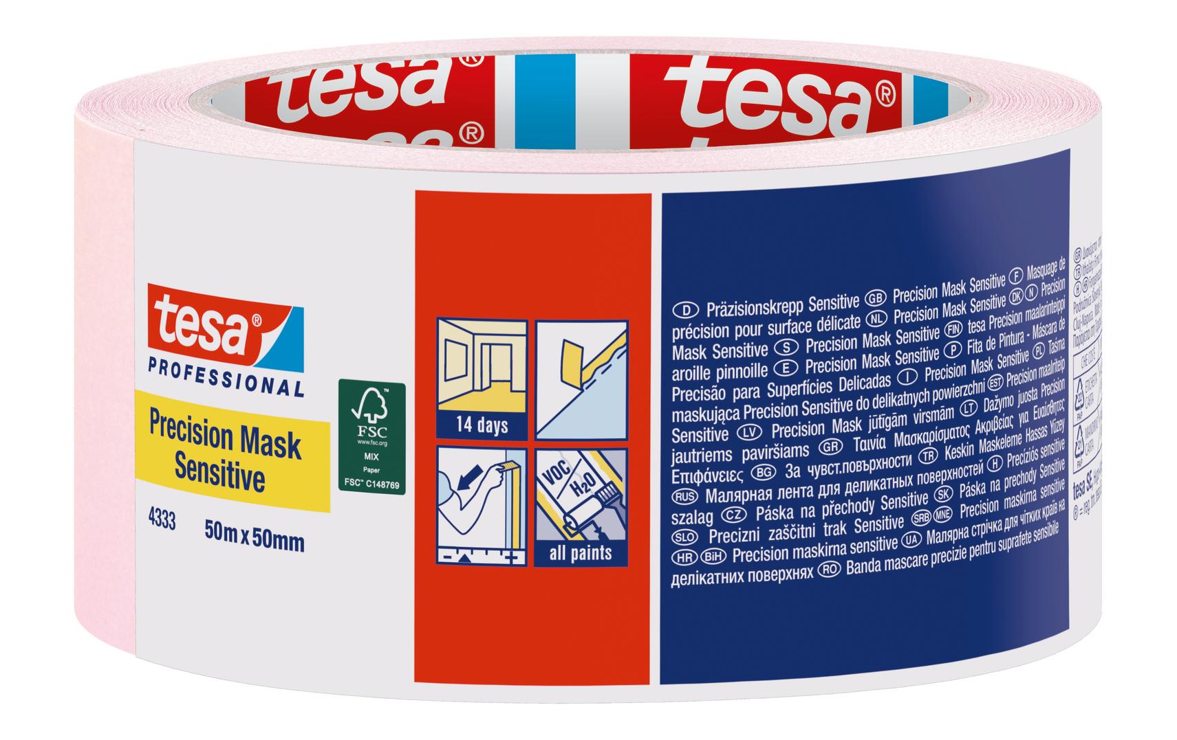 TESA Malerband Precision Sensitive, rosa – 50 mm × 50 m, innen