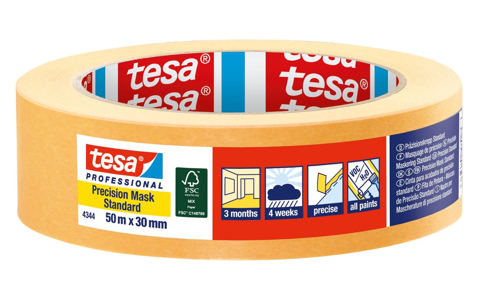 TESA Malerband Precision Standard, orange – 30 mm × 50 m, innen/aussen