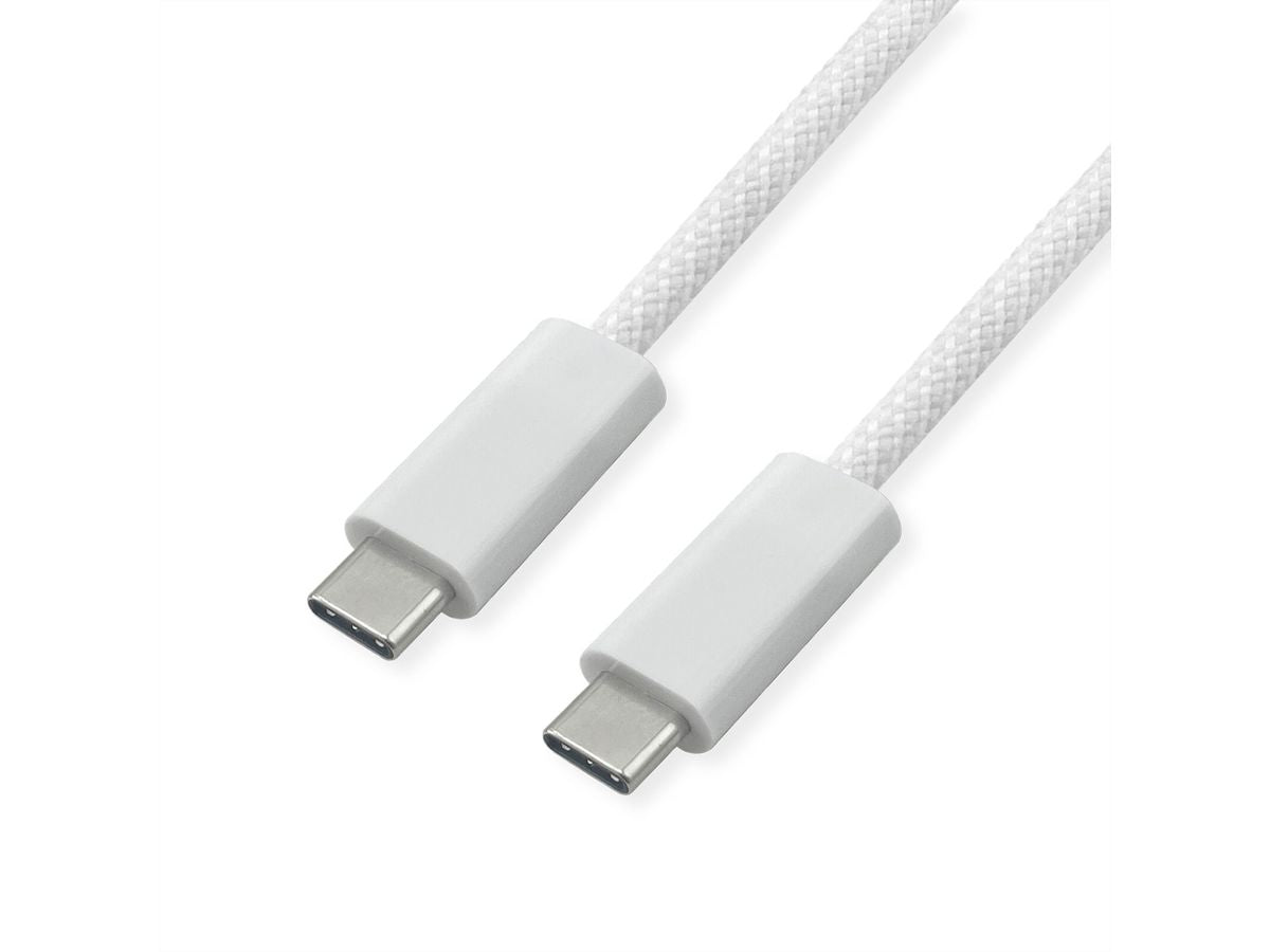 ROLINE USB-C auf USB-C Kabel – USB4 40 Gbit/s – 1 m – PD 240 W – Geflochten, vergoldete Kontakte – Weiss