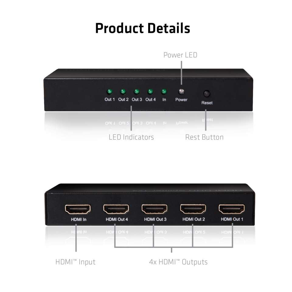 CLUB3D Club 3D – HDMI-Splitter – 4K UHD, HDMI 2.0, 4 Anschlüsse – Schwarz, Metall