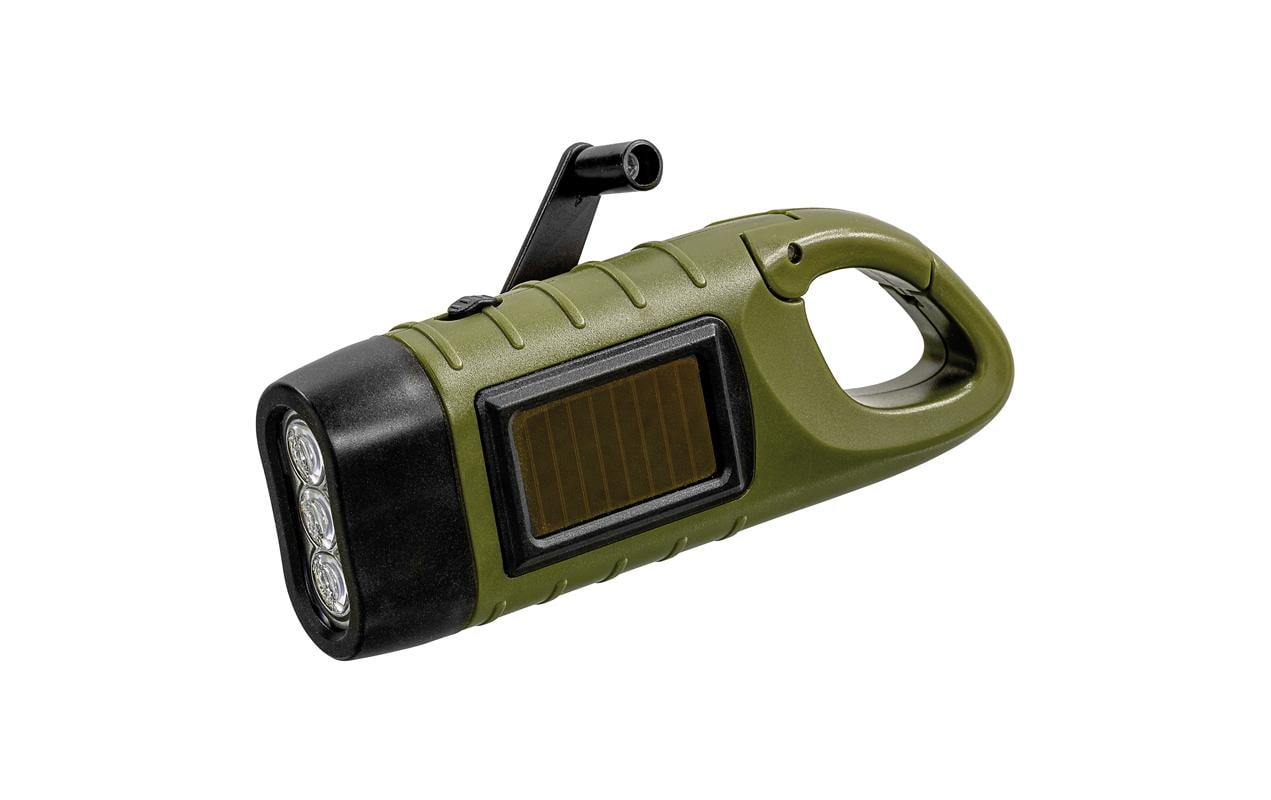 Steffen Taschenlampe Dynamo 15 – 15 lm, 10 m, IPX4, Solar, USB-Ladefunktion – Schwarz