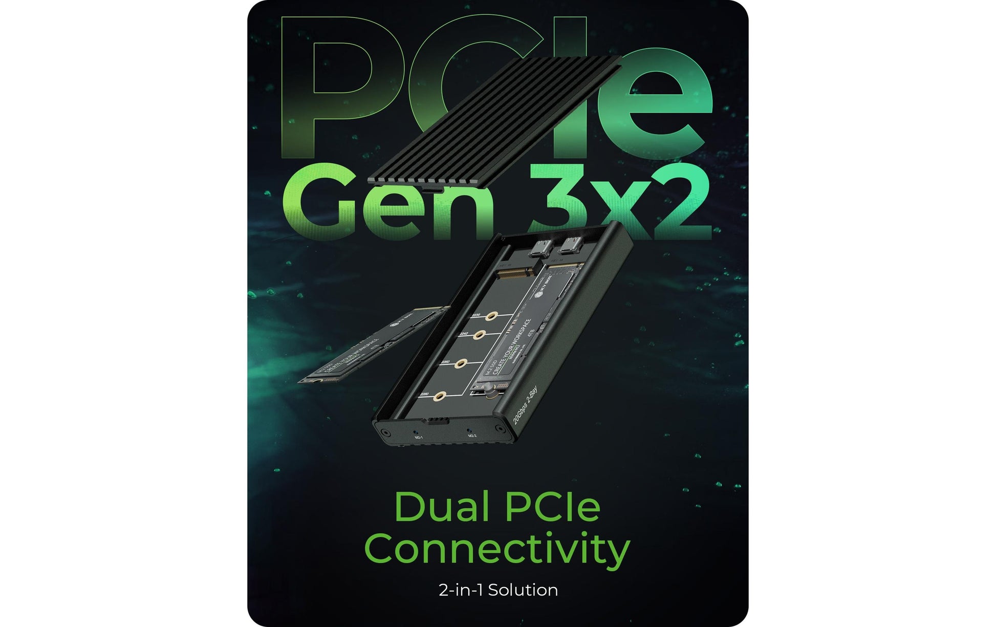 RaidSonic IB-2817M-C32 – 2-Schacht M.2-Gehäuse – USB 3.2 Gen 2x2 Type-C, für M.2 NVMe (PCIe x2)
