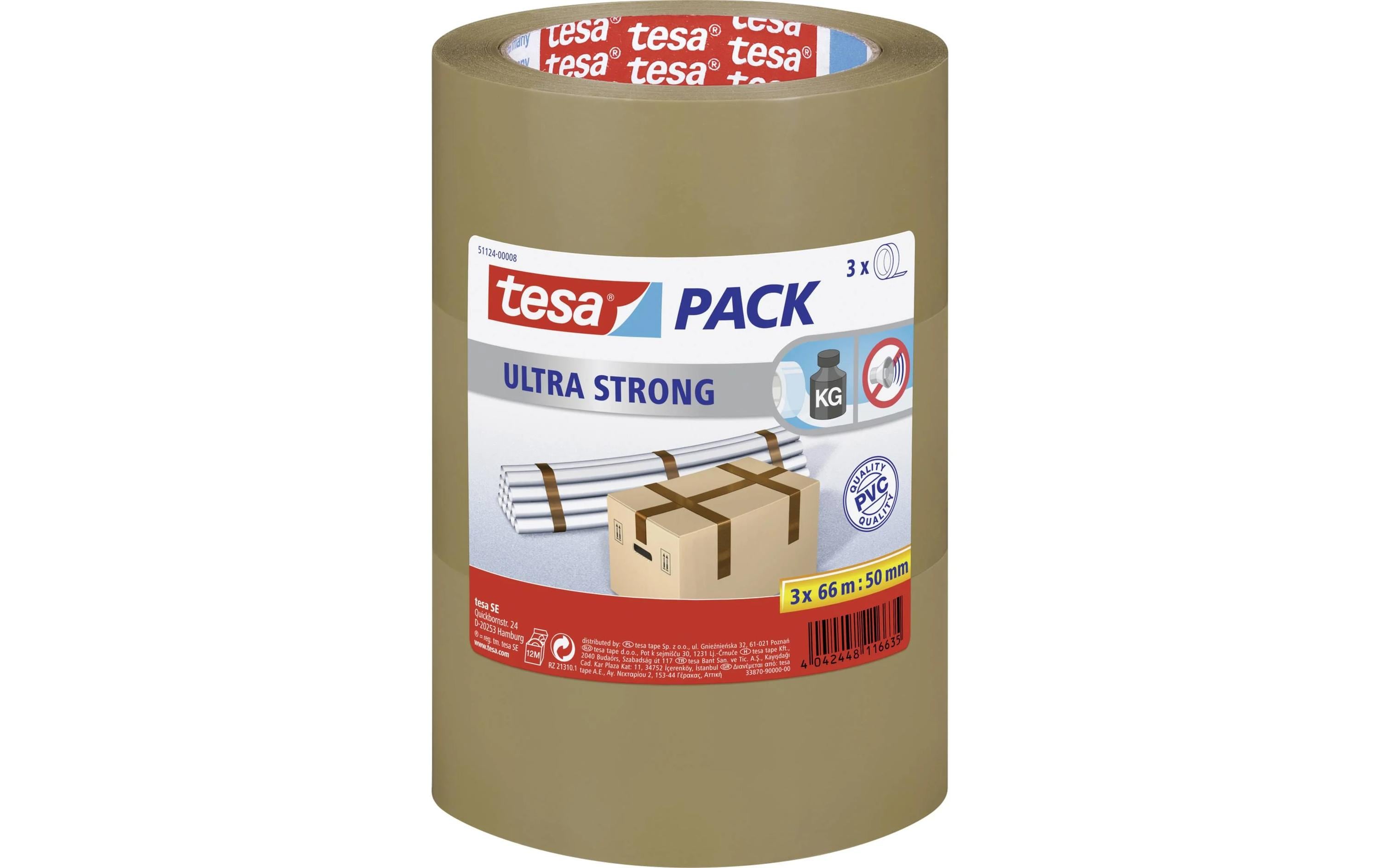 TESA Verpackungsband Ultra Strong – 50 mm × 66 m, braun, 3 Rollen