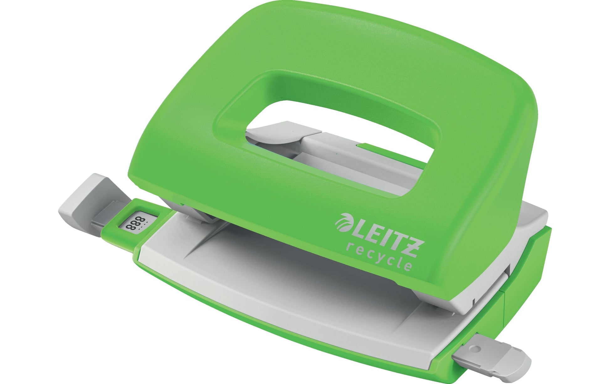 Leitz Mini-Locher NeXXt Recycle – 2-Loch, Lochabstand 80 mm, 10 Blatt, bis A4, Ø5,5 mm – grün