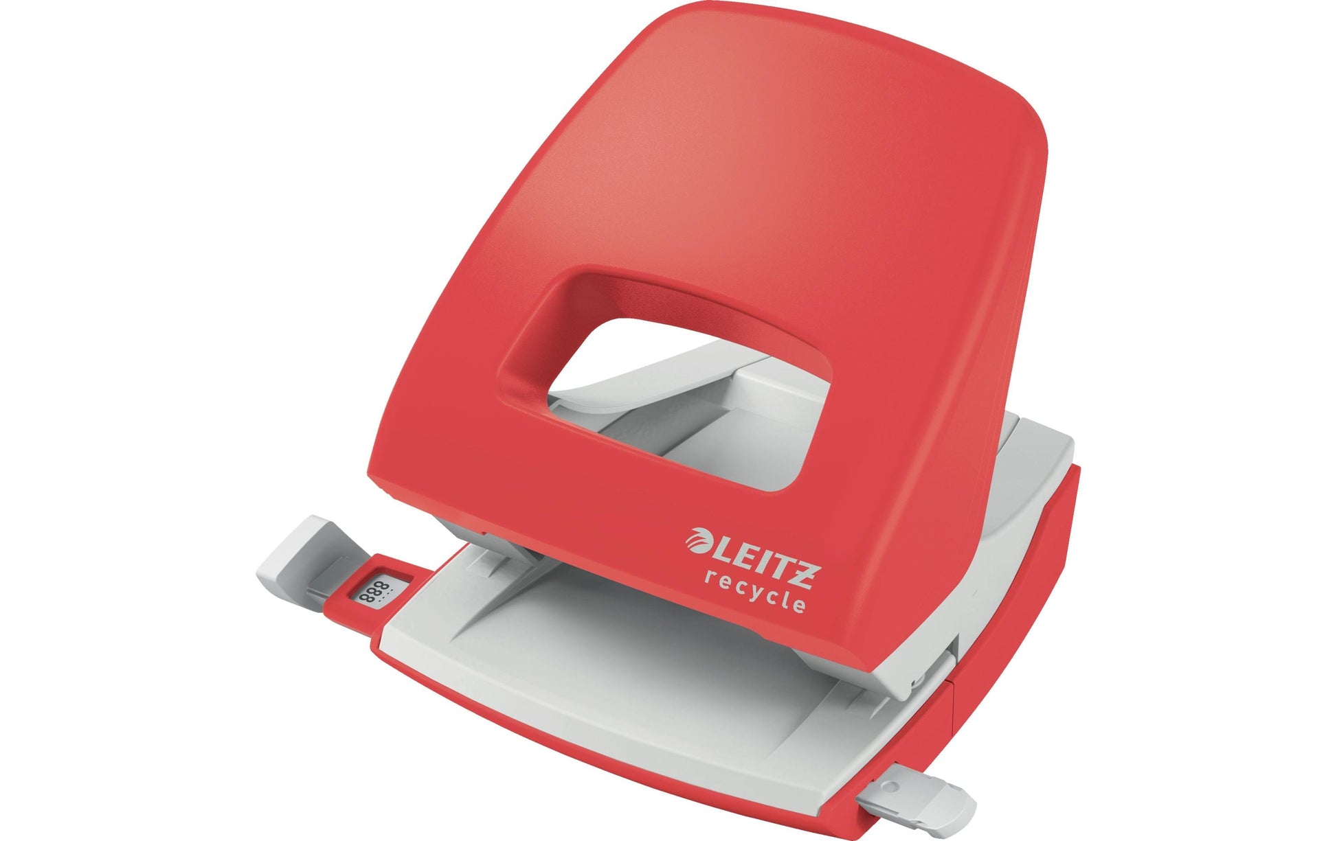 Leitz NeXXt Recycle Bürolocher – 2-Loch, Lochabstand 80 mm, 30 Blatt, bis A4 – Rot – Metall/Kunststoff