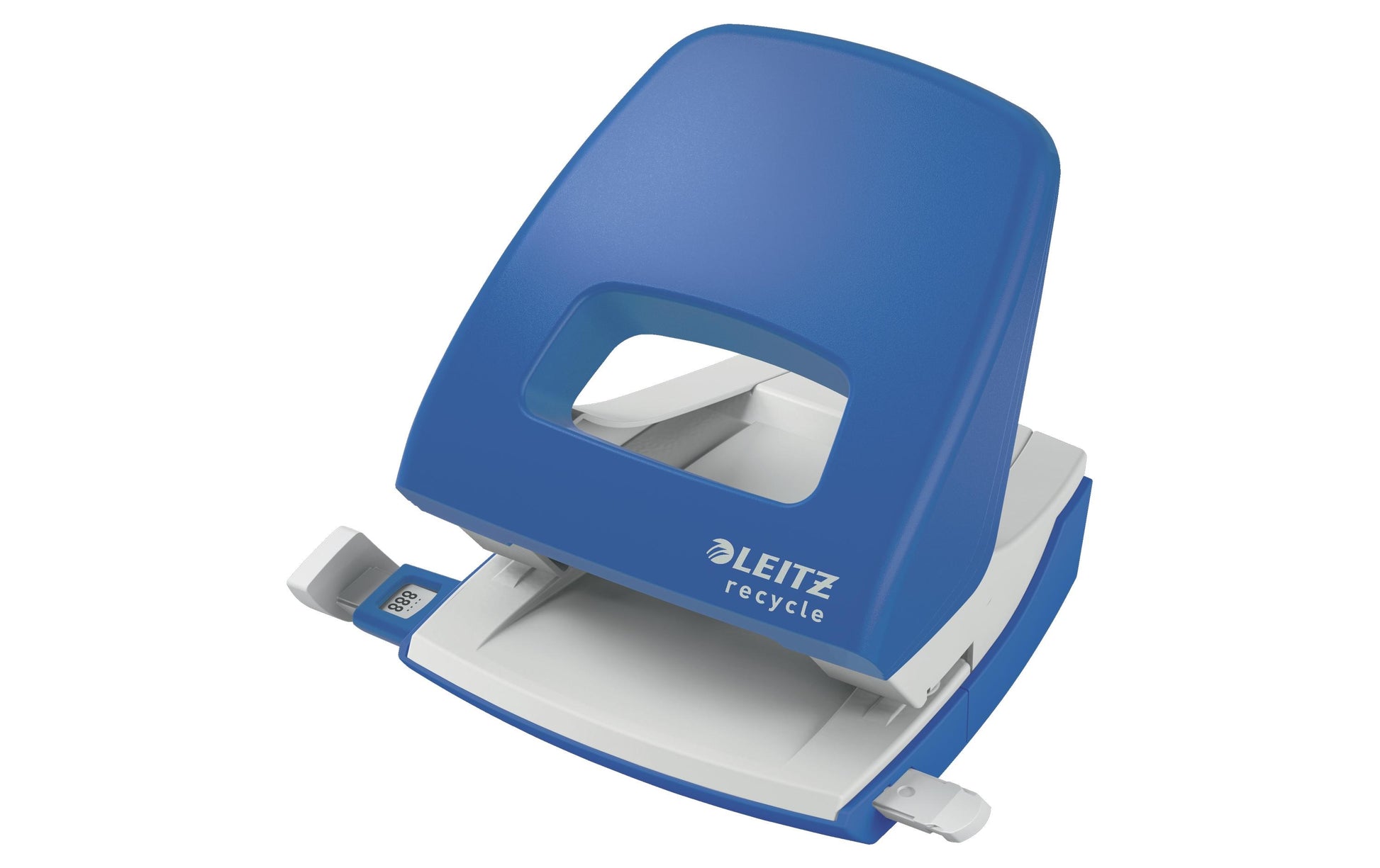 Leitz NeXXt Recycle Bürolocher – 2-Loch, Lochabstand 80 mm, 30 Blatt, bis A4, Ø5,5 mm – Blau – Metall/Kunststoff