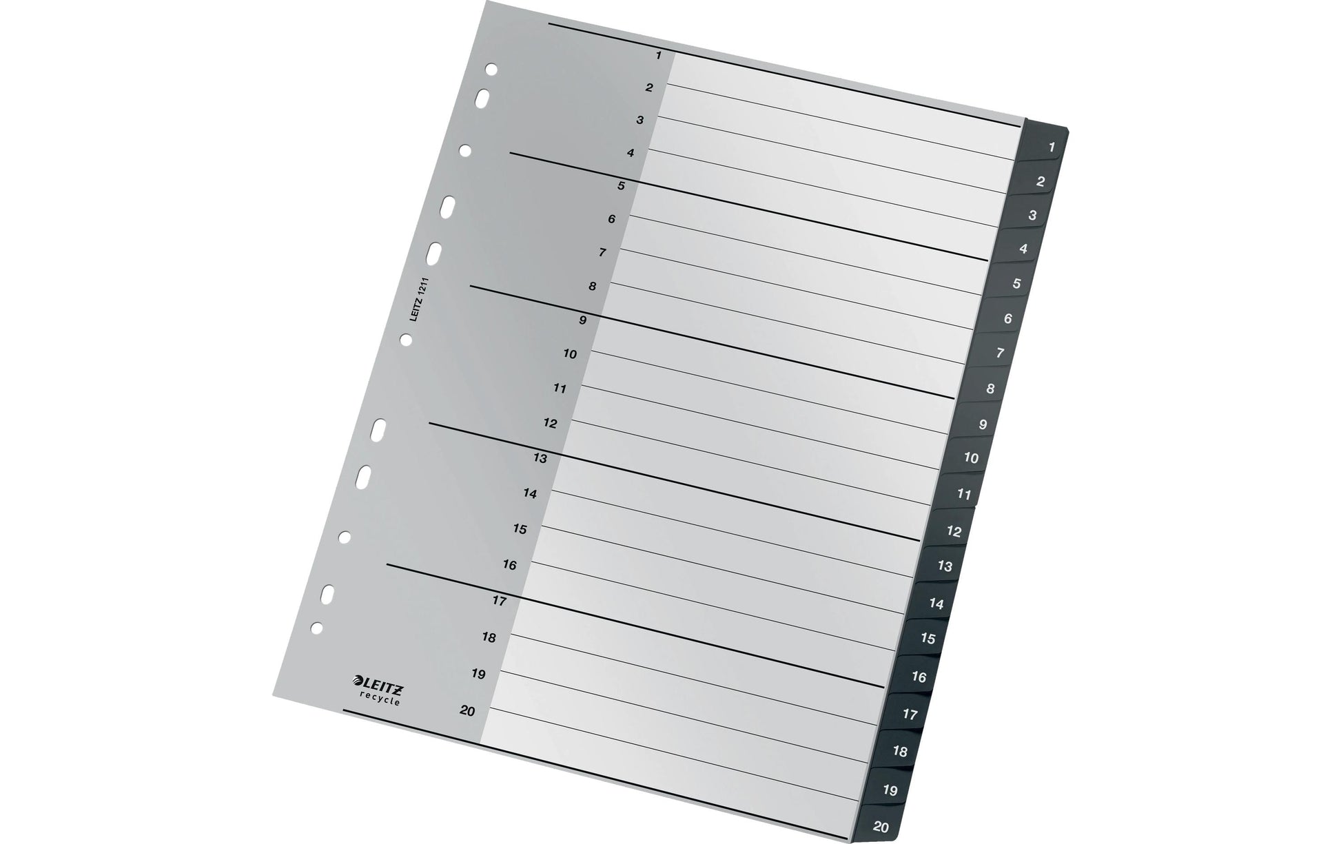 Leitz Register A4+ Überbreit – Nummeriert 1–20, PP Schwarz, 11-fach, Recycelt, für Zeigetaschen