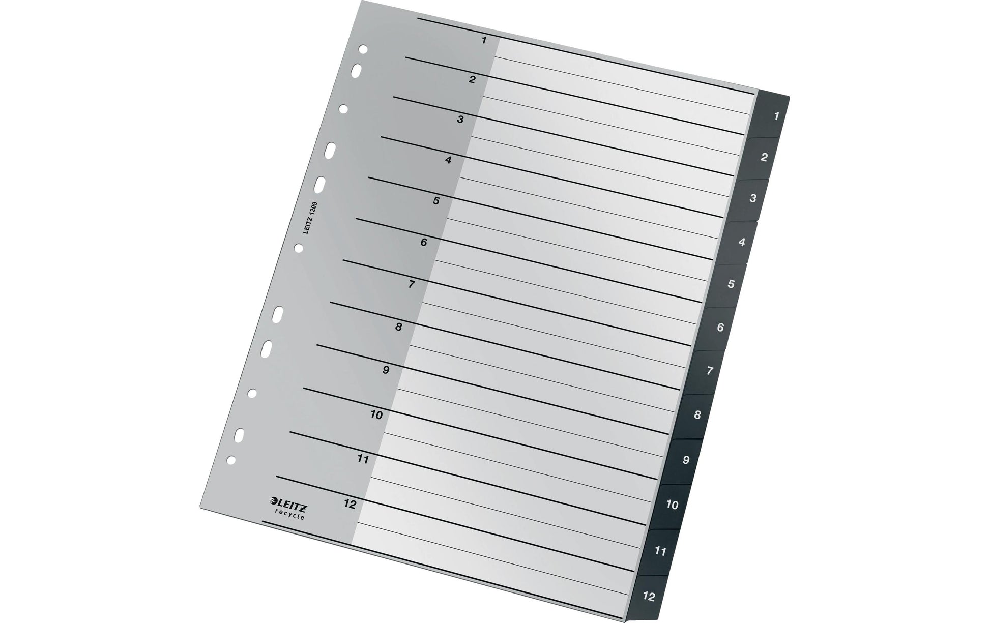 Leitz Register A4 überbreit – nummeriert 1–12, 12 Taben, PP, schwarz/weiss, 12-fach