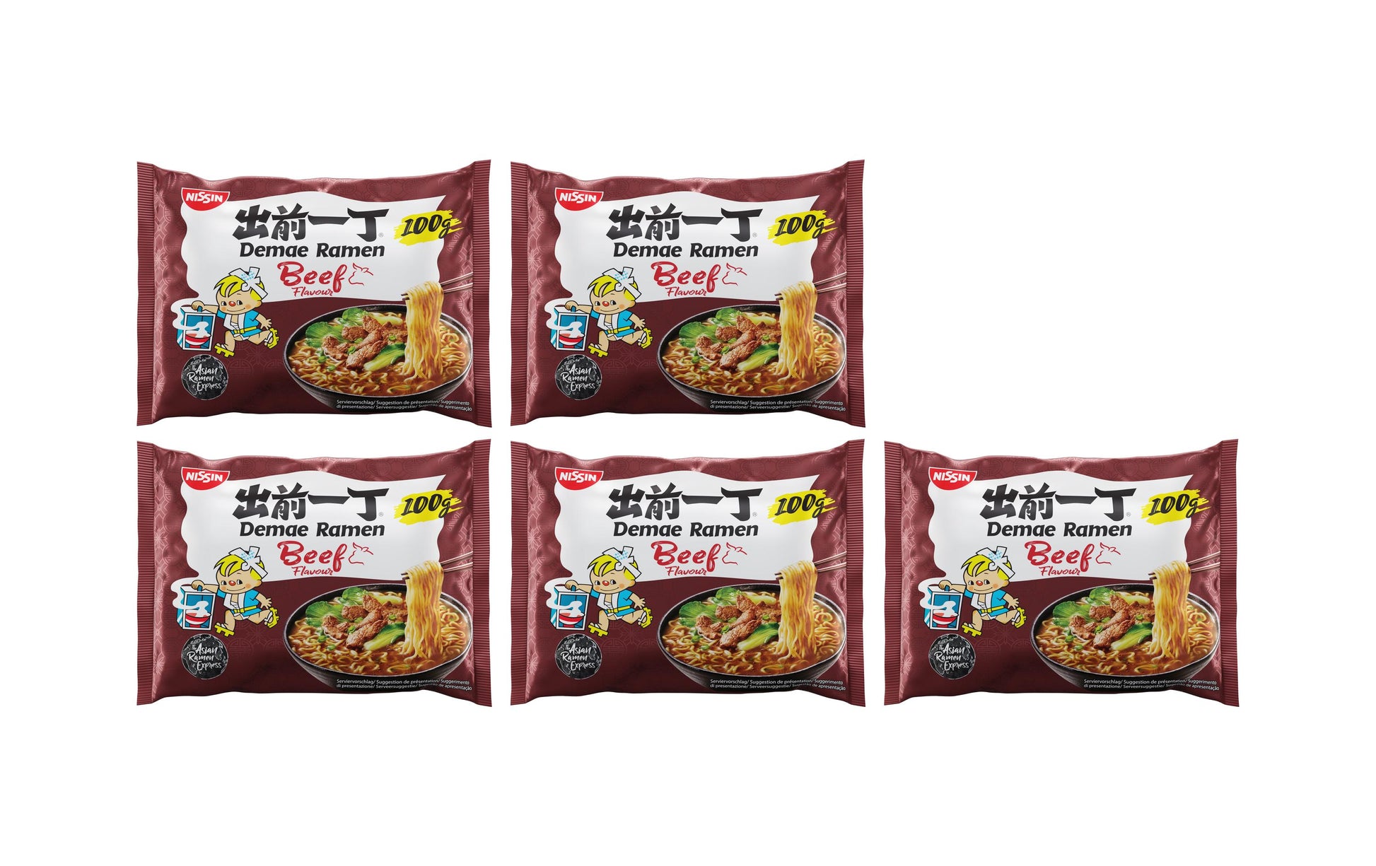 Nissin Food Nissin Demae Ramen Instantnudeln Rind – 5×100 g
