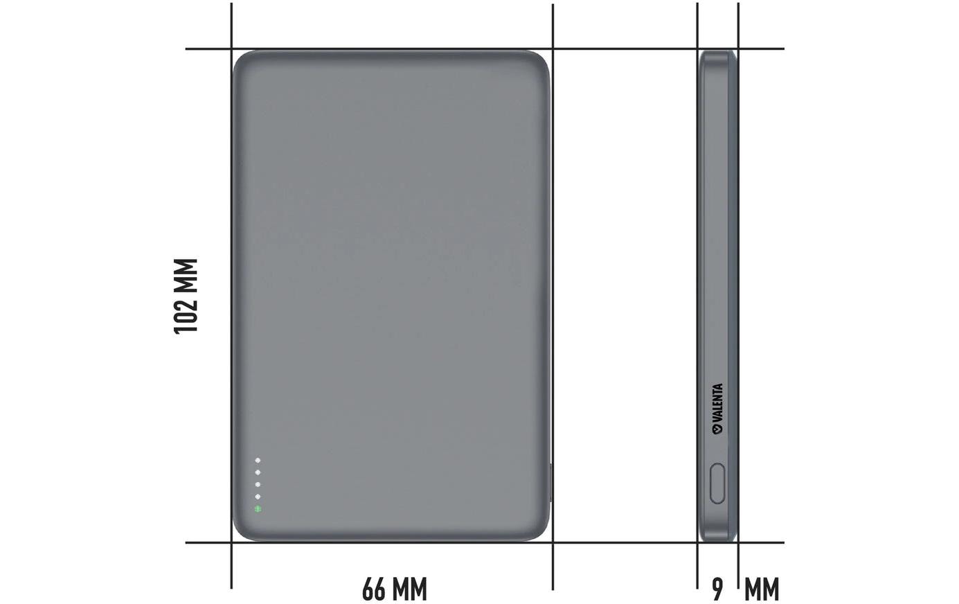 Valenta VP024 MagSafe Powerbank 5'000 mAh – 5 W PD, MagSafe 15 W, 1× USB-C, Grau