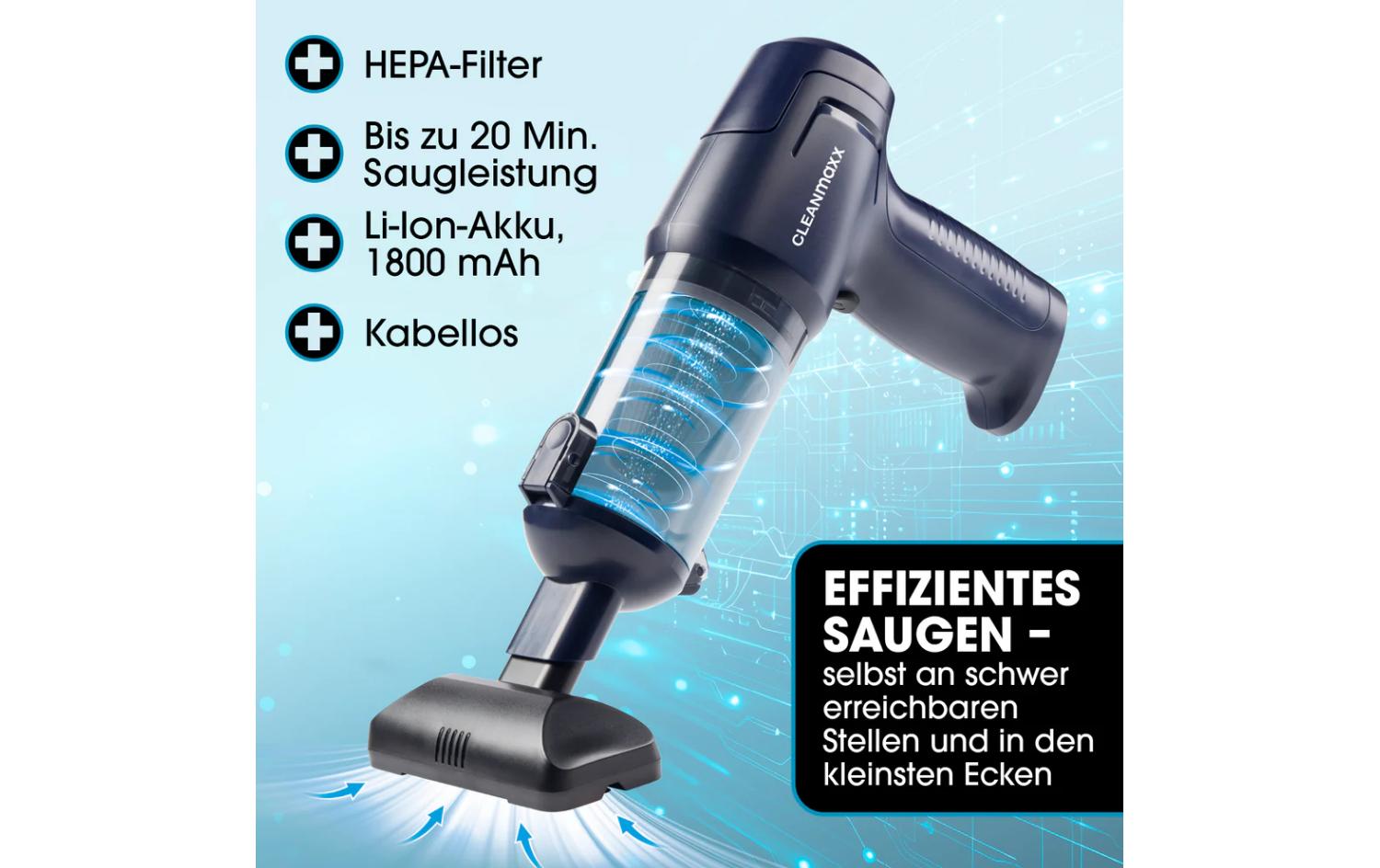 Cleanmaxx Akku-Handstaubsauger – 0,10 l, 7,4 V, 20 min