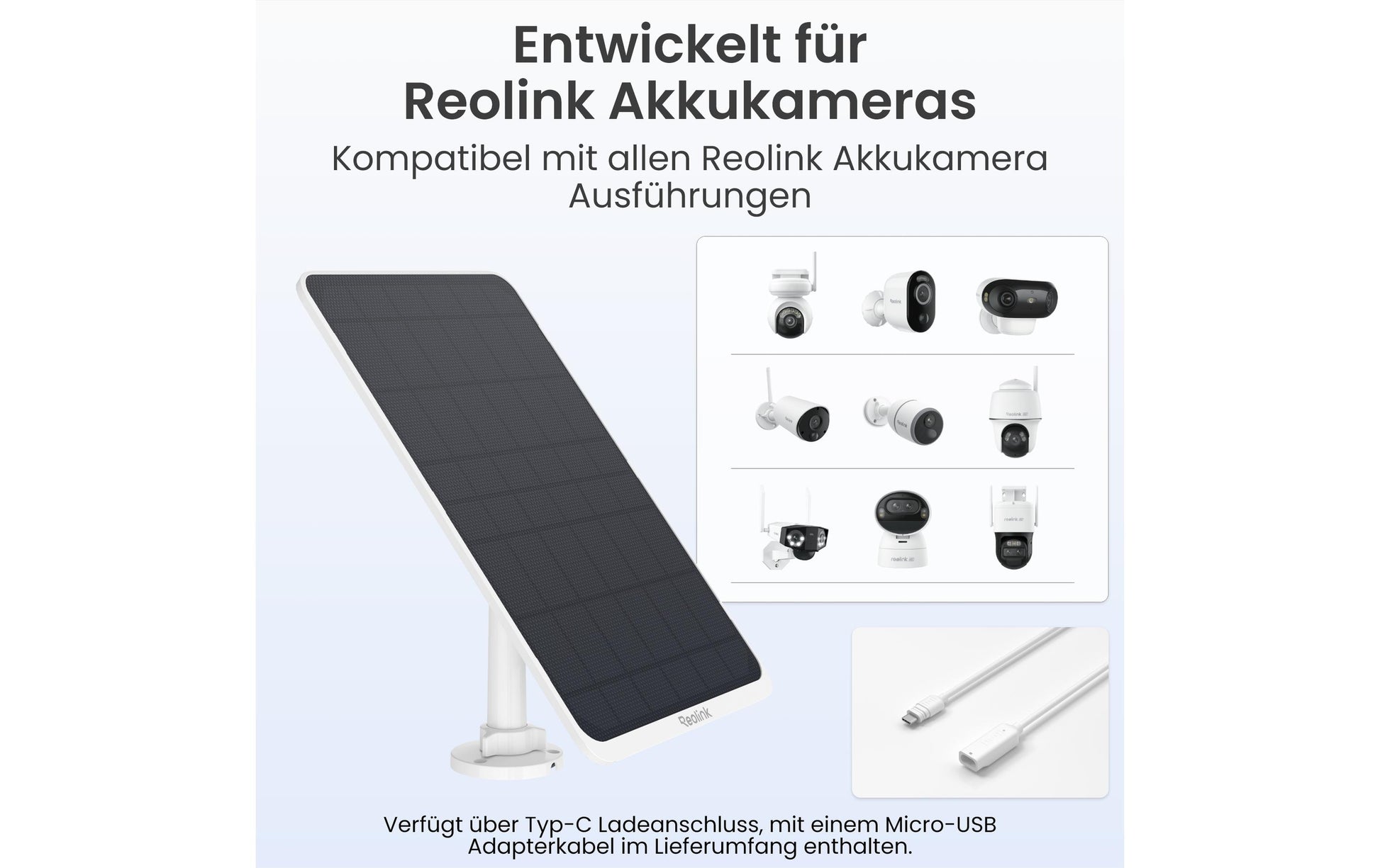 Reolink zubehör Reolink Solarpanel V3 – für Reolink-Kameras mit USB-C-Anschluss – Schwarz