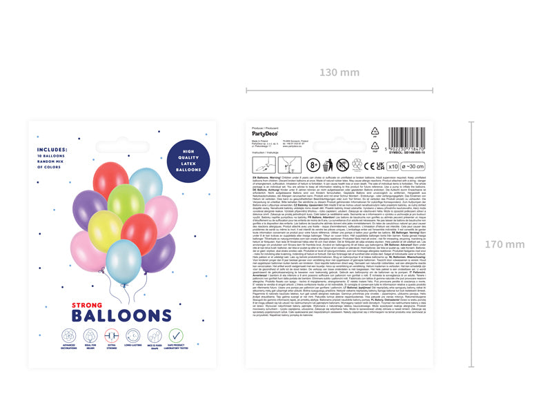 PartyDeco Luftballons – mehrfarbig Metallic – Ø 30 cm – Latex – 10 Stk