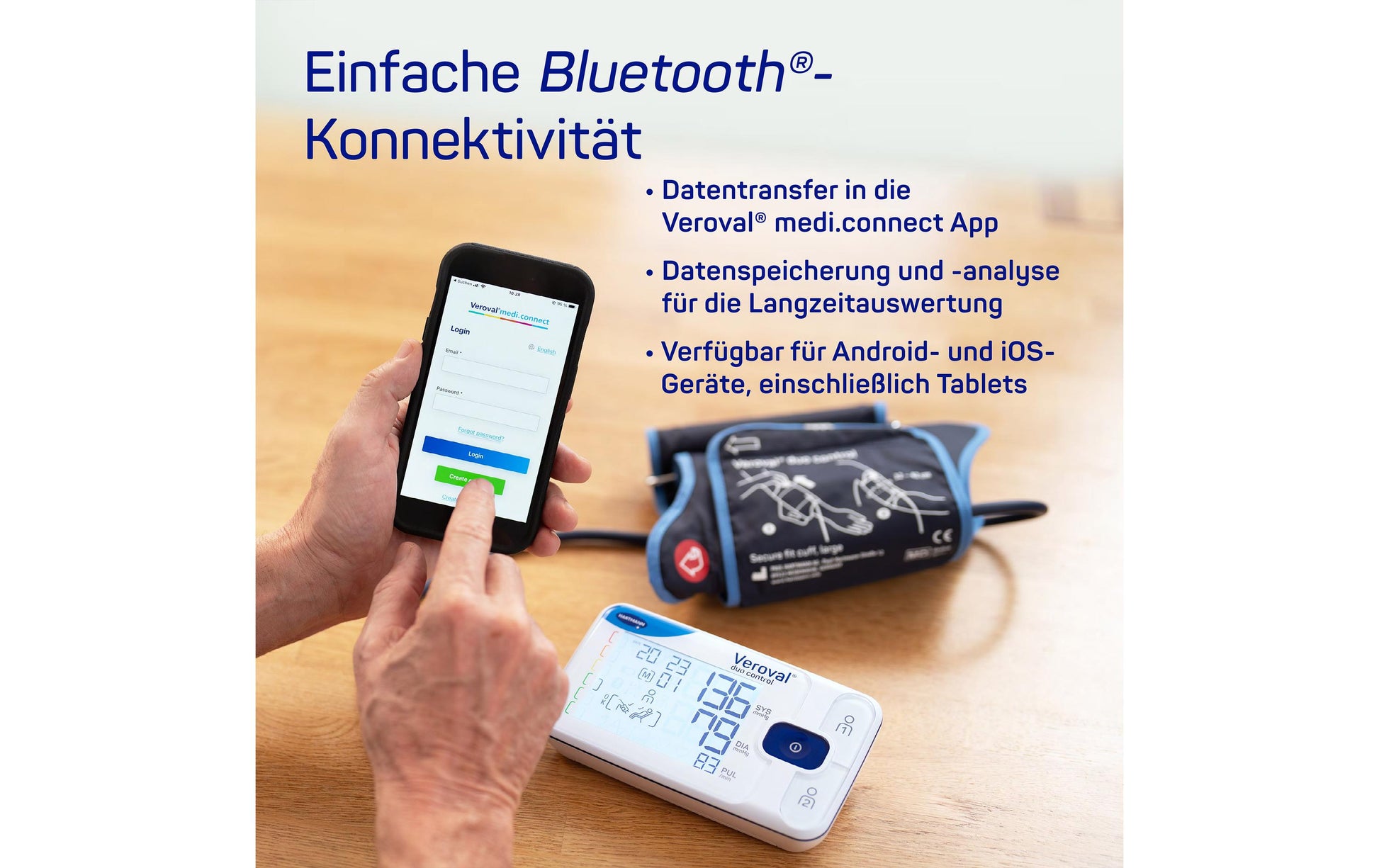 Veroval Oberarm-Blutdruckmessgerät Duo Control L – Arrhythmie-Erkennung, Bluetooth – 200 Speicherplätze