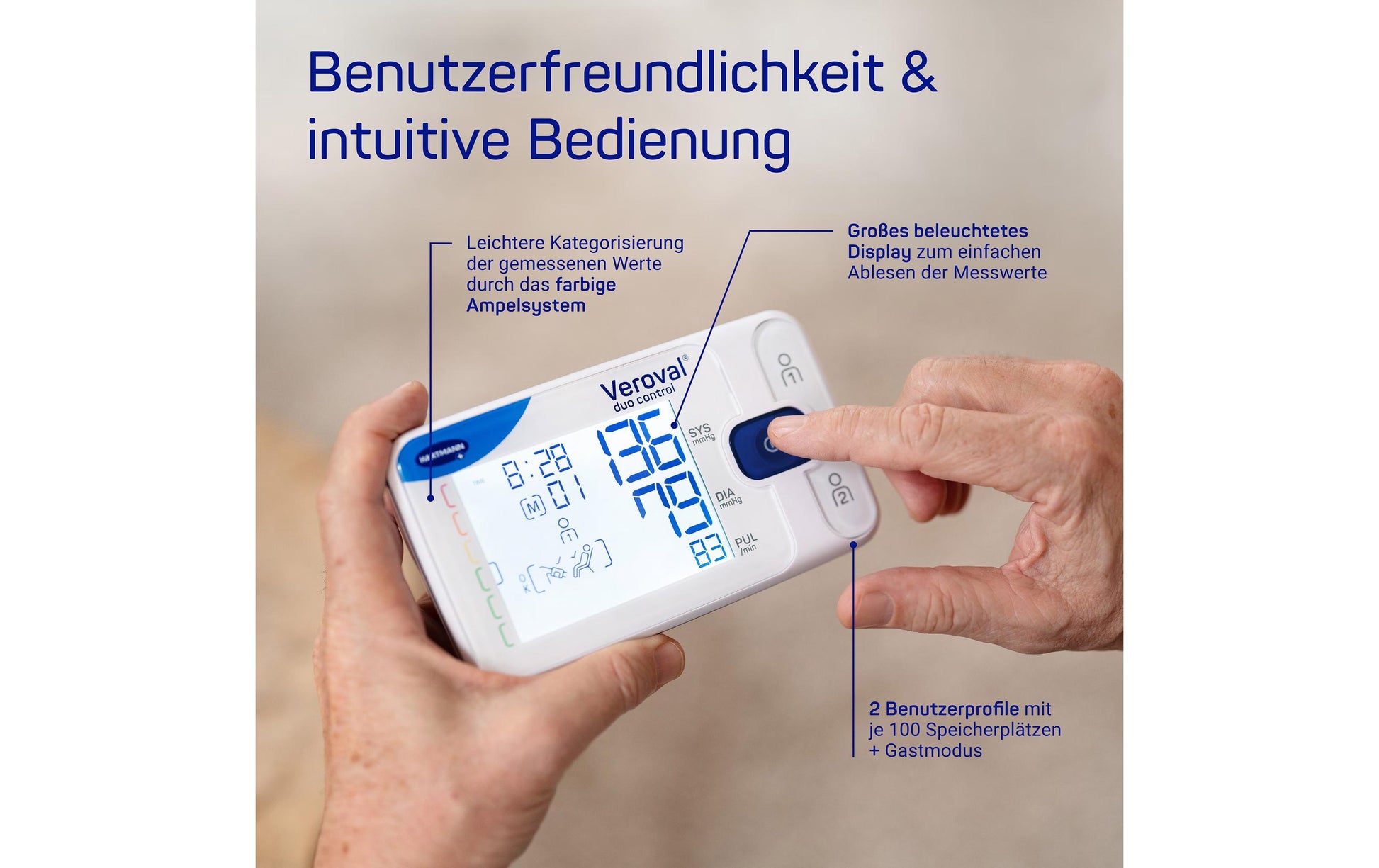 Veroval Oberarm-Blutdruckmessgerät Duo Control L – Arrhythmie-Erkennung, Bluetooth – 200 Speicherplätze