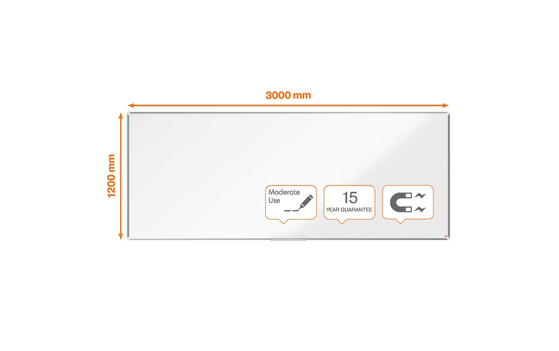 Nobo Whiteboard – 300 × 120 cm, lackierter Stahl, Aluminiumrahmen, Wandmontage
