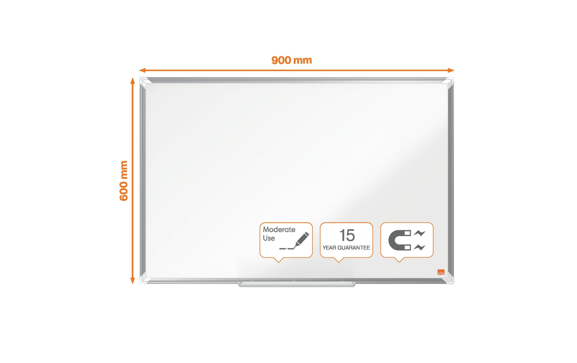Nobo Whiteboard – 90 × 60 cm, lackierter Stahl, magnetisch, Aluminiumrahmen, Wandmontage