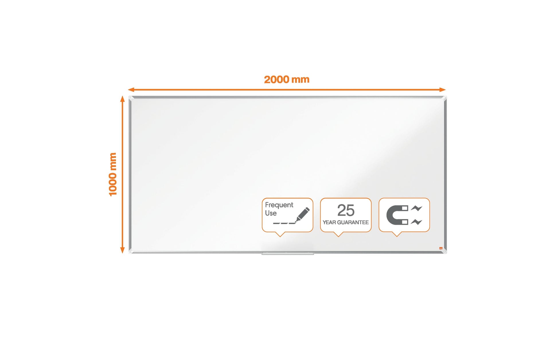 Nobo Whiteboard – 200 × 100 cm, Emaille, Aluminiumrahmen, Wandmontage, inkl. Stiftablage