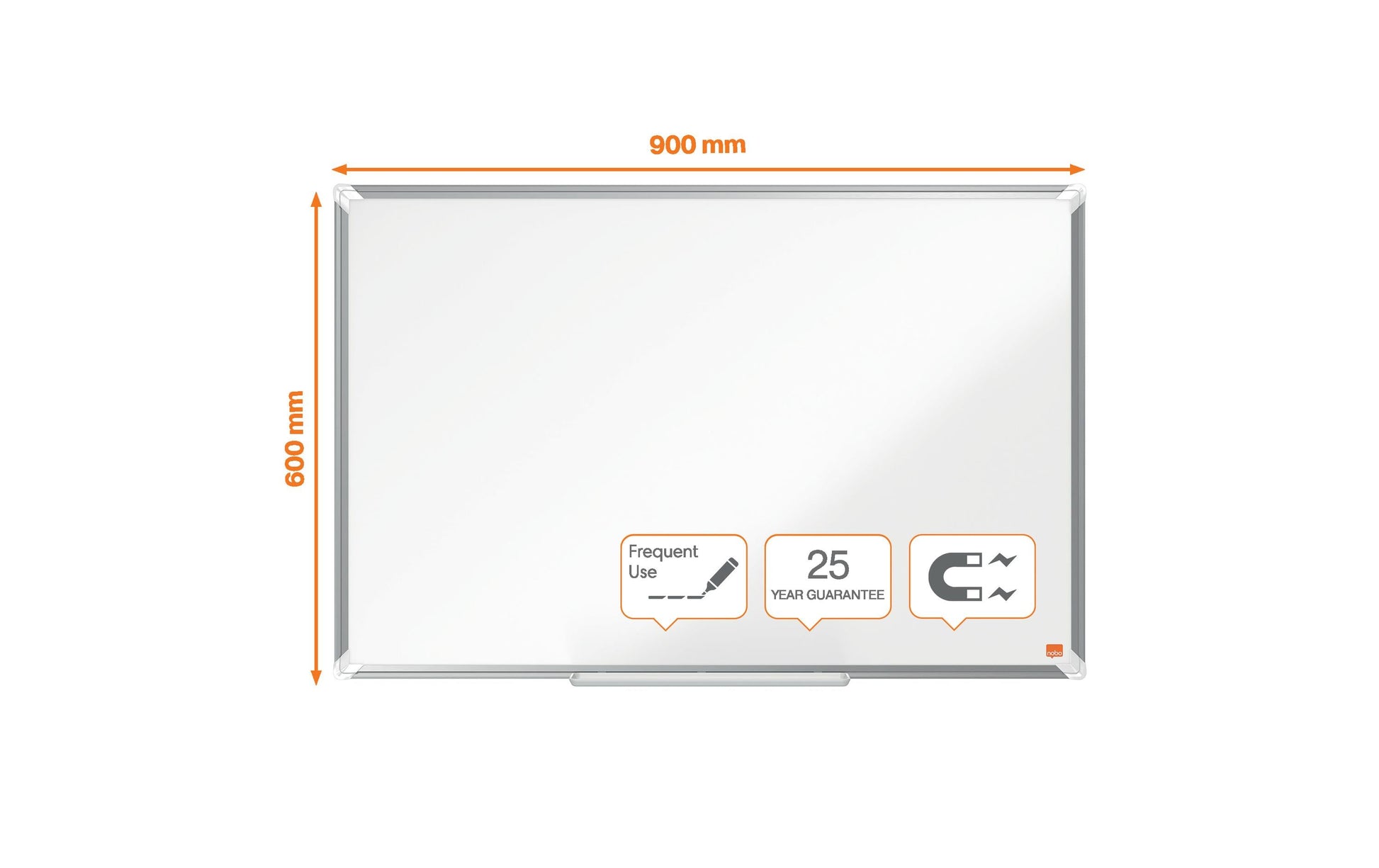 Nobo Whiteboard – 90 × 60 cm, Emaille, magnetisch, Aluminiumrahmen, Wandmontage, inkl. Stifteablage