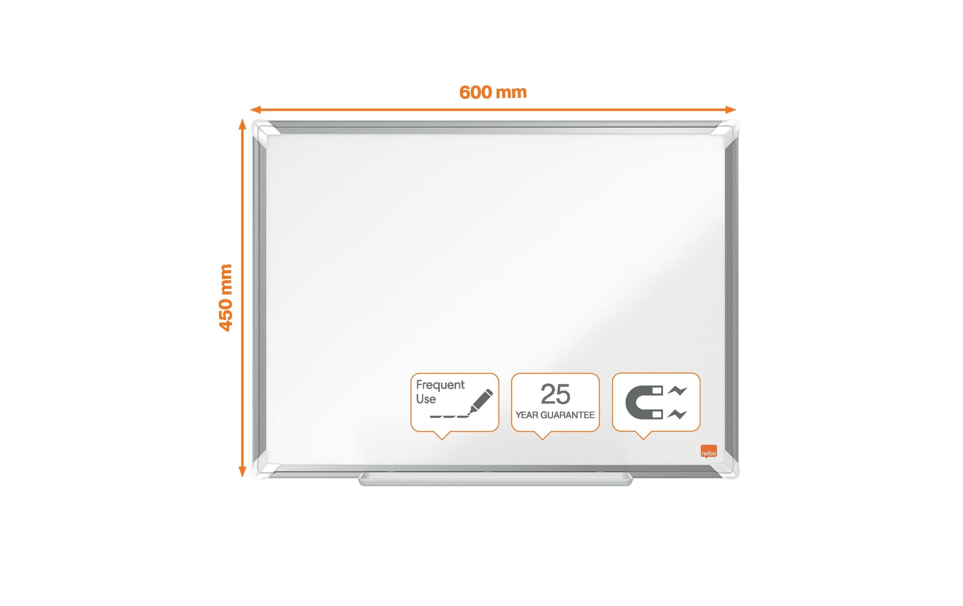 Nobo Whiteboard – 60 × 45 cm, Emaille, magnetisch, Aluminiumrahmen, Wandmontage, inkl. Stifteablage