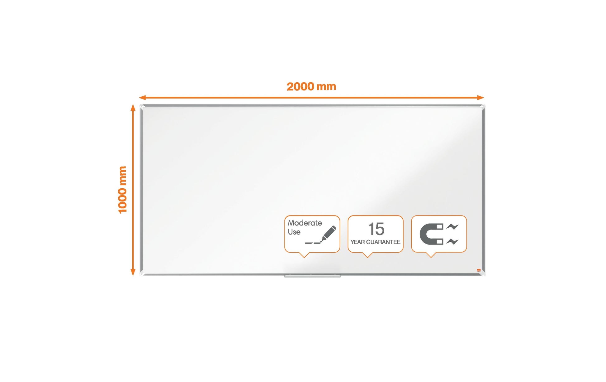 Nobo Whiteboard – 200 × 100 cm, lackierter Stahl, Alu-Rahmen, Wandmontage