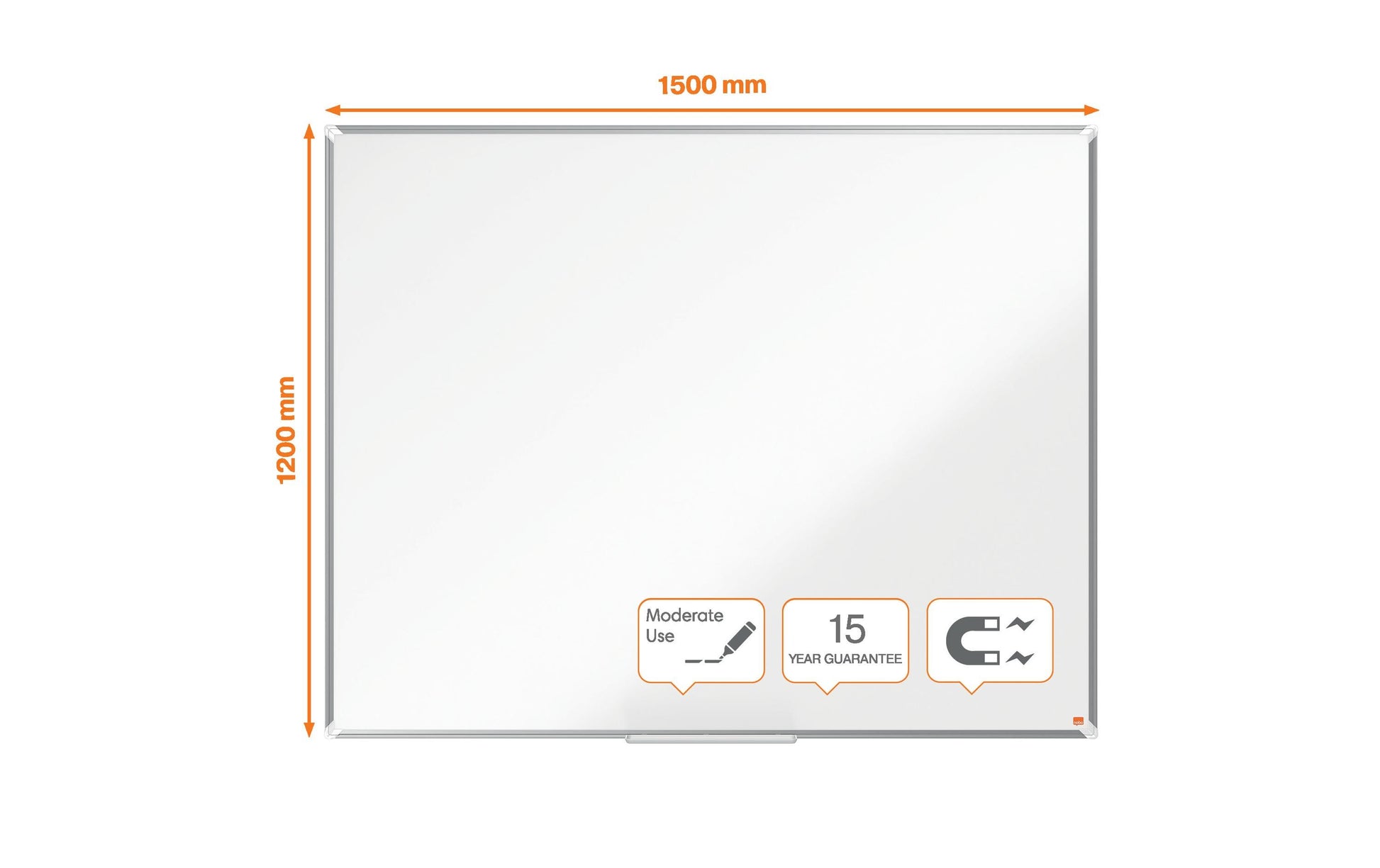 Nobo Whiteboard – 150 × 120 cm, lackierter Stahl, Aluminiumrahmen, Wandmontage, inkl. Stiftablage