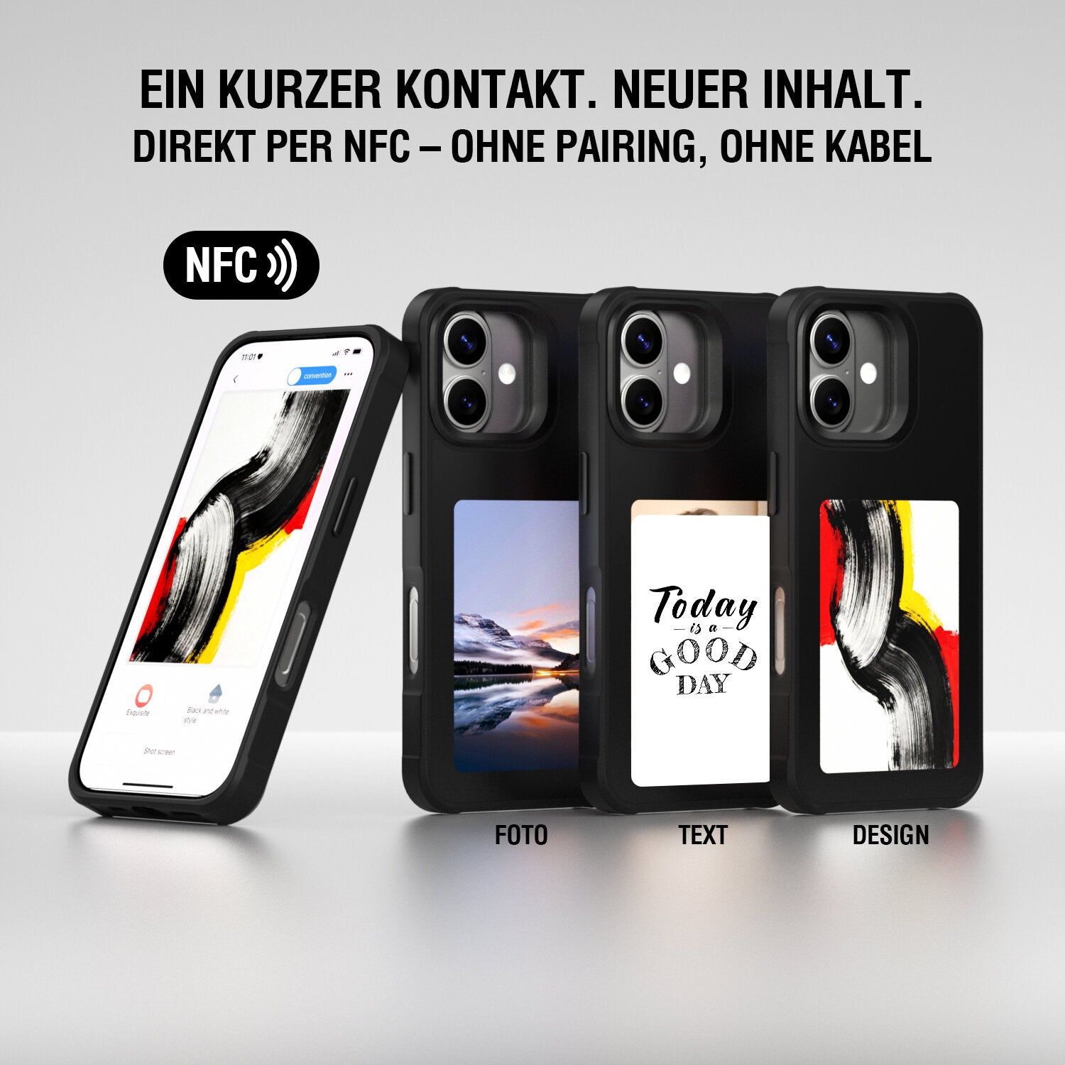 4smarts E-Ink Backcover – für Apple iPhone 17, MagSafe, PC, Schwarz, E-Ink-Display mit NFC